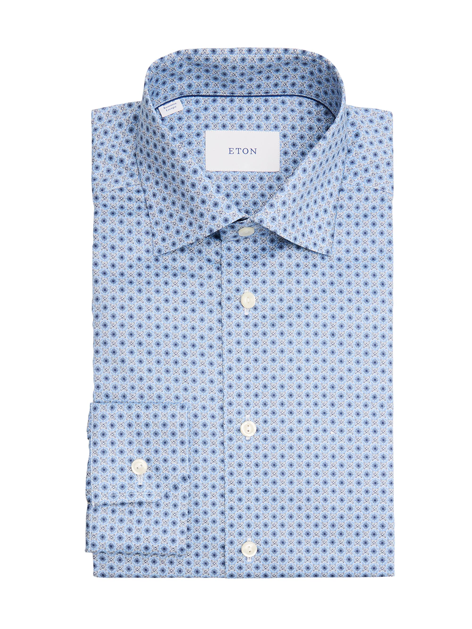 Eton Men's Geometric Cotton Contemporary-Fit Dress Shirt - Blue