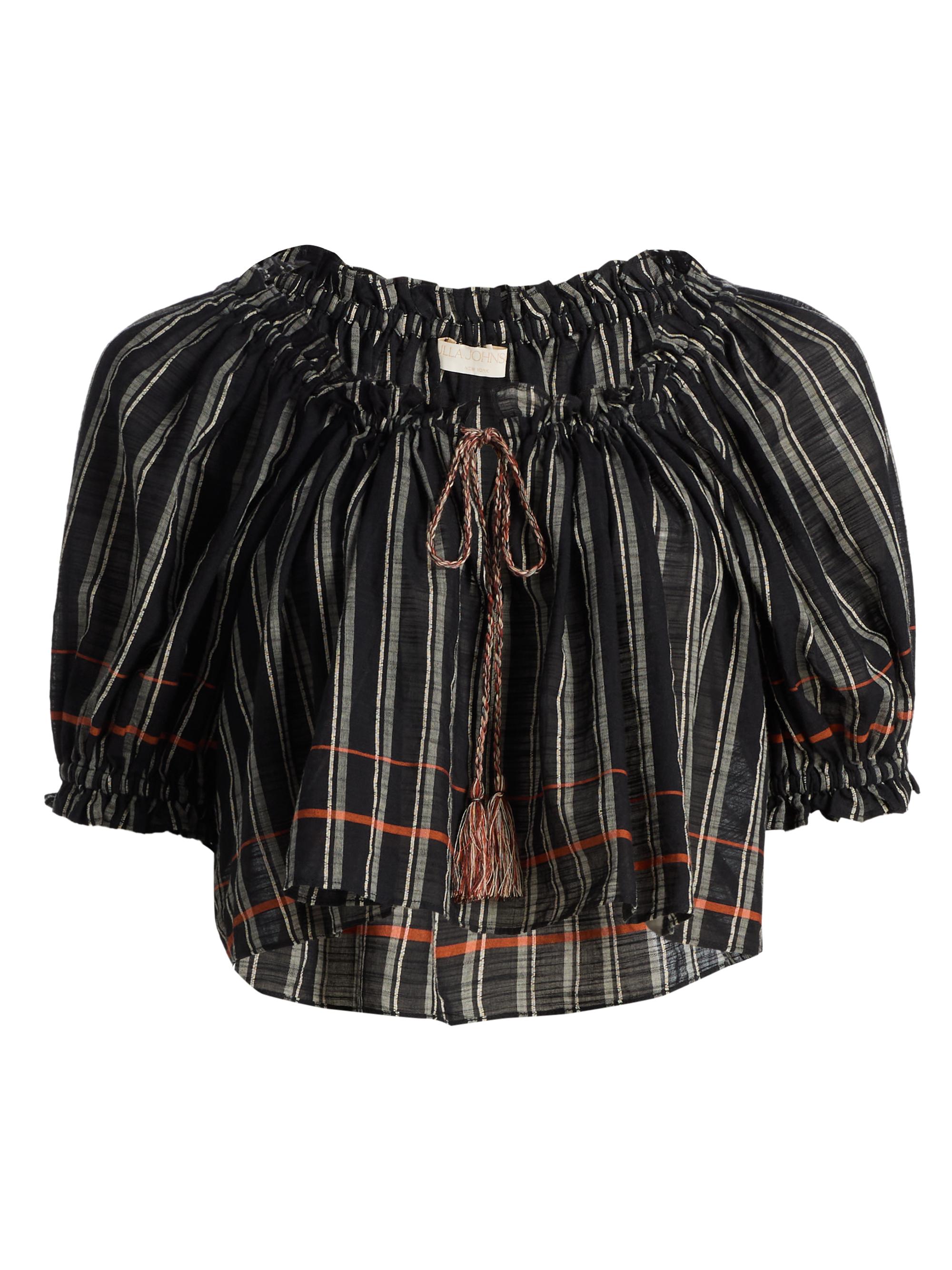 Ulla Johnson Women's Paros Striped Cotton Crop Top - Noir Stripe