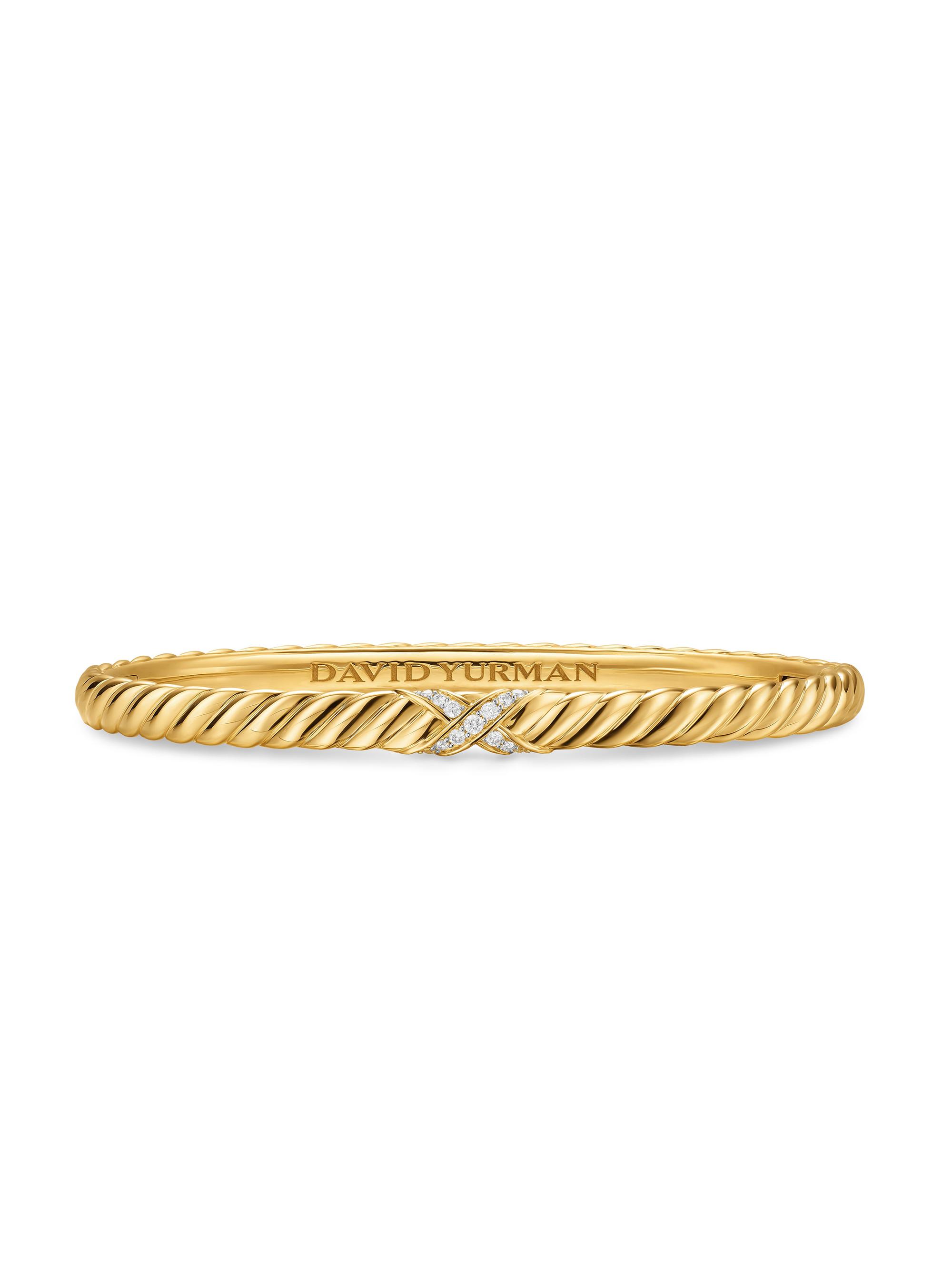 David Yurman Women's Sculpted Cable X Bracelet in 18K Yellow Gold - Diamond