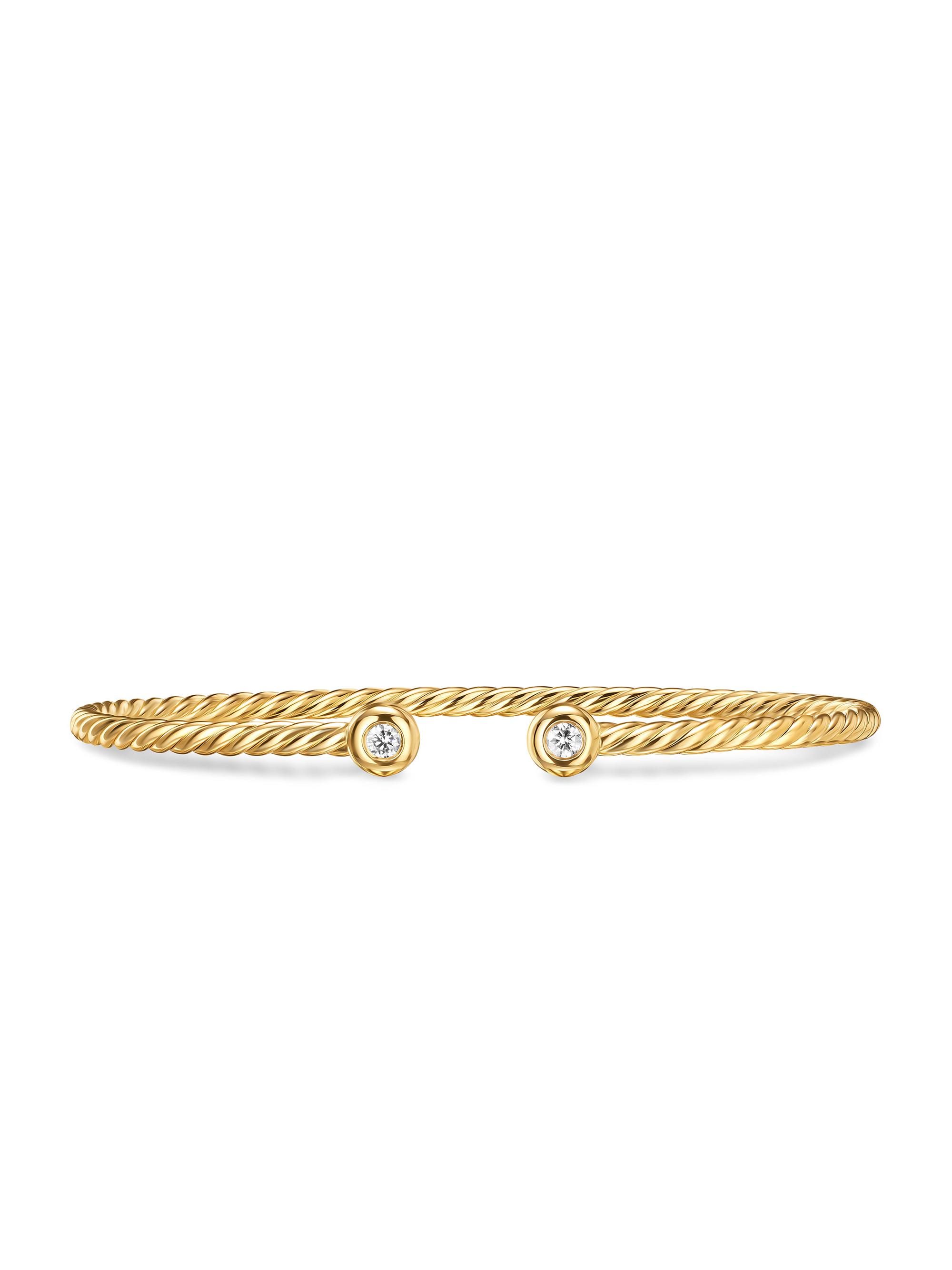 David Yurman Women's Micro Cablespira Flex Round Bracelet in 18K Yellow Gold - Diamond