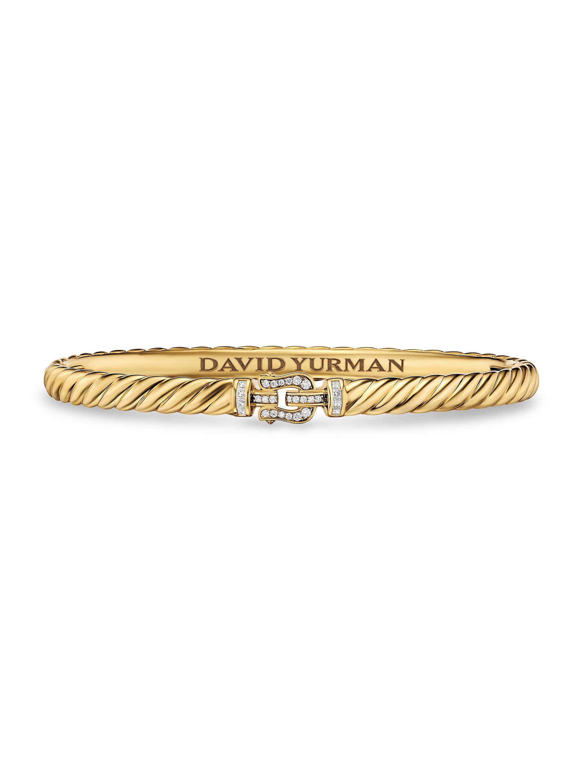 David Yurman Women's Sculpted Cable Buckle Bracelet in 18K Yellow Gold - Diamond