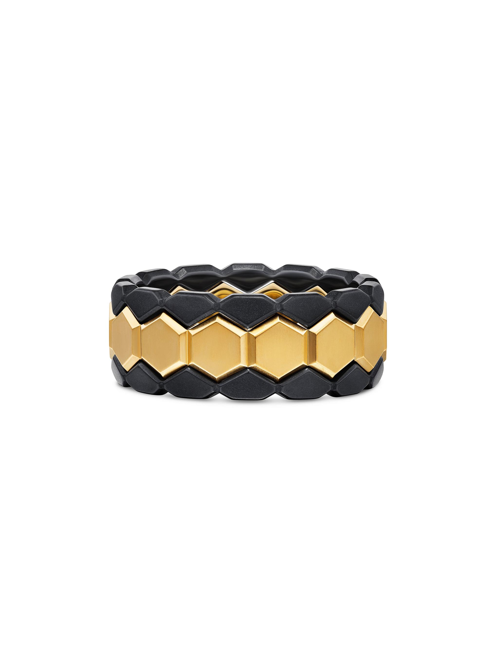 David Yurman Men's Hex Stack Ring in 18K Yellow Gold - Black Gold