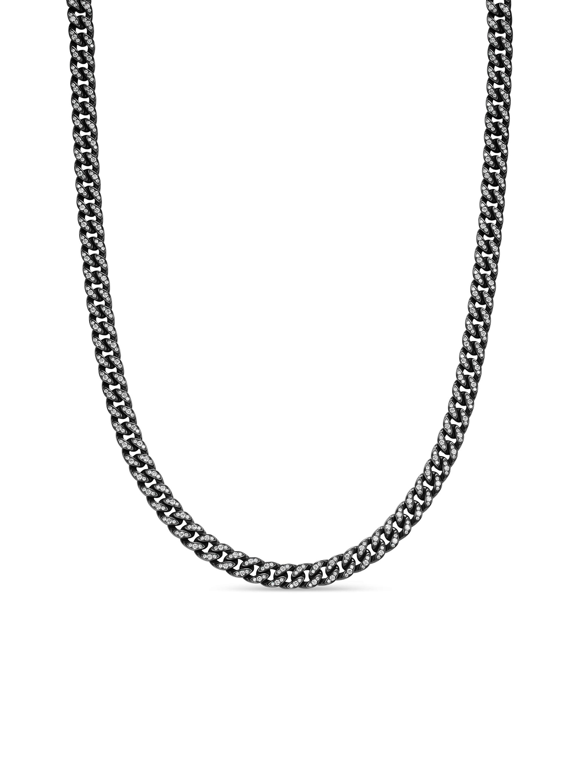 David Yurman Women's Curb Chain Necklace in Black Titanium with Diamonds, 7MM - Diamond
