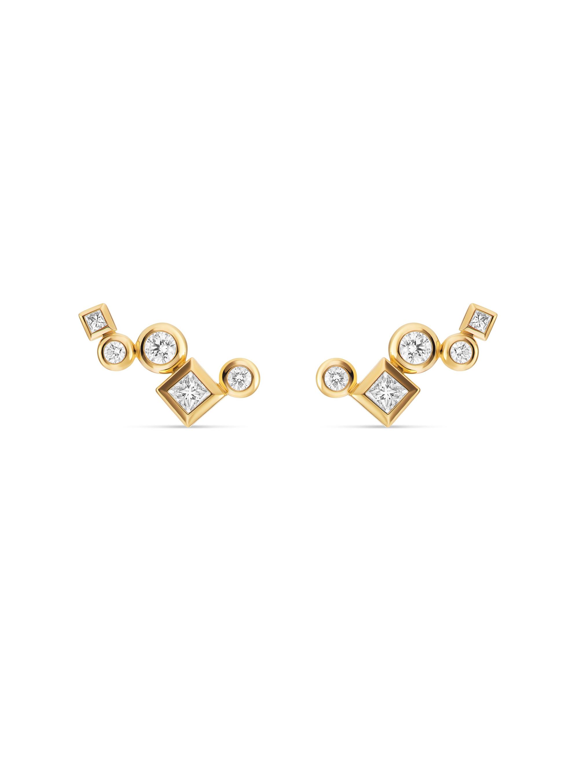 David Yurman Women's Petite Modern Renaissance Climber Earrings in 18K Yellow Gold with Diamonds, 15MM - Diamond