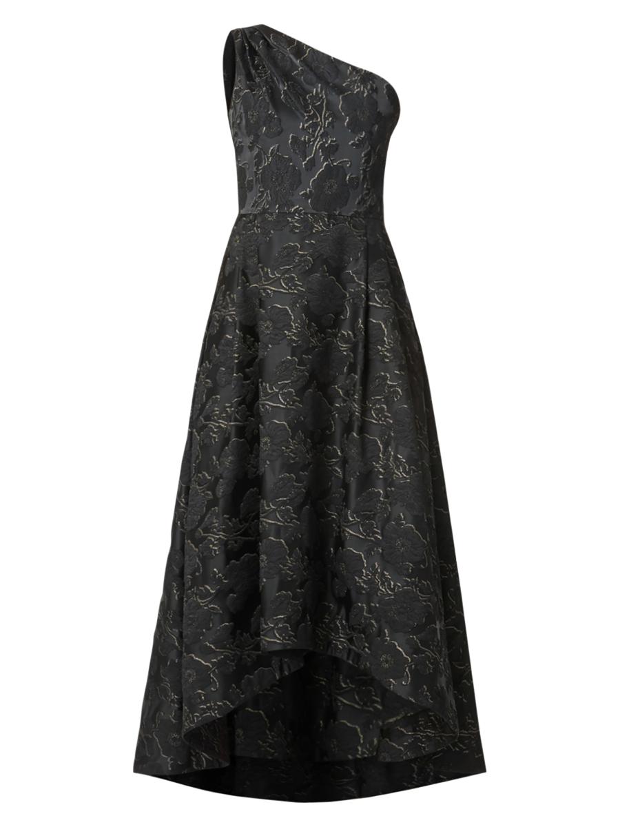 Shoshanna Women's Georgie Metallic Jacquard One-shoulder Tea-length Gown