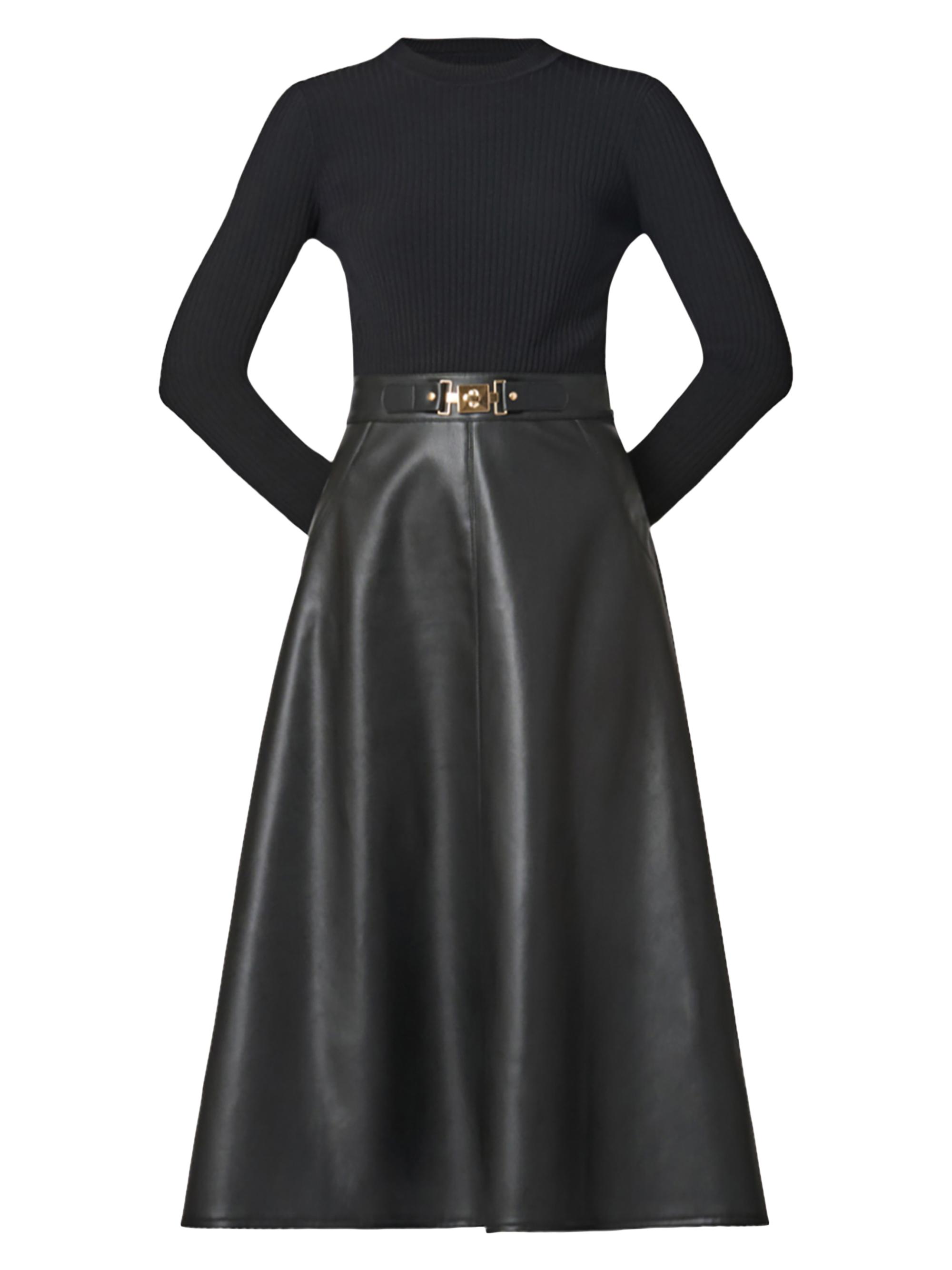 Shoshanna Women's Paige Long-Sleeve Faux Leather Midi-Dress - Jet