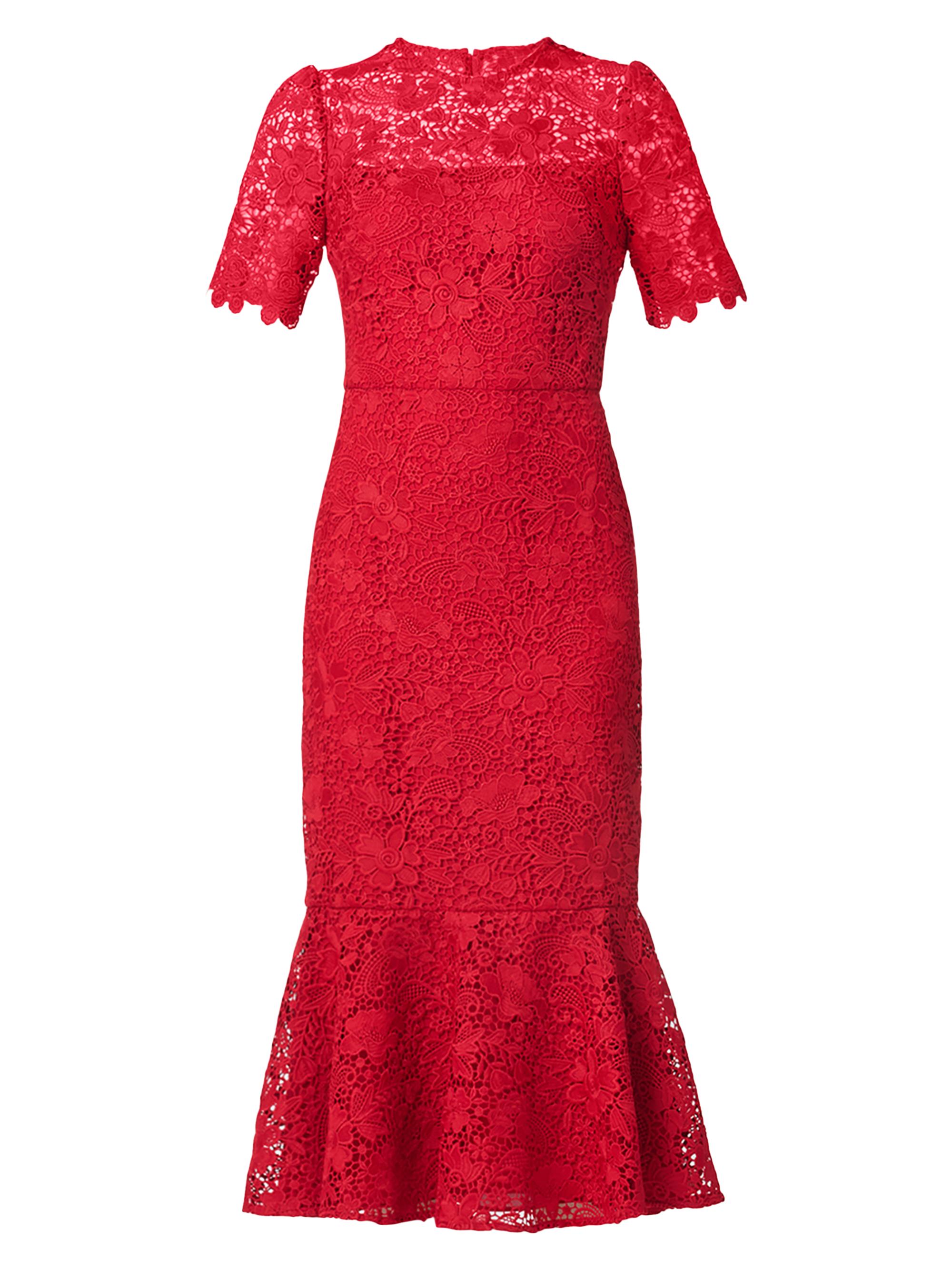 Shoshanna Women's Darcy Floral Lace Midi-Dress - Cherry