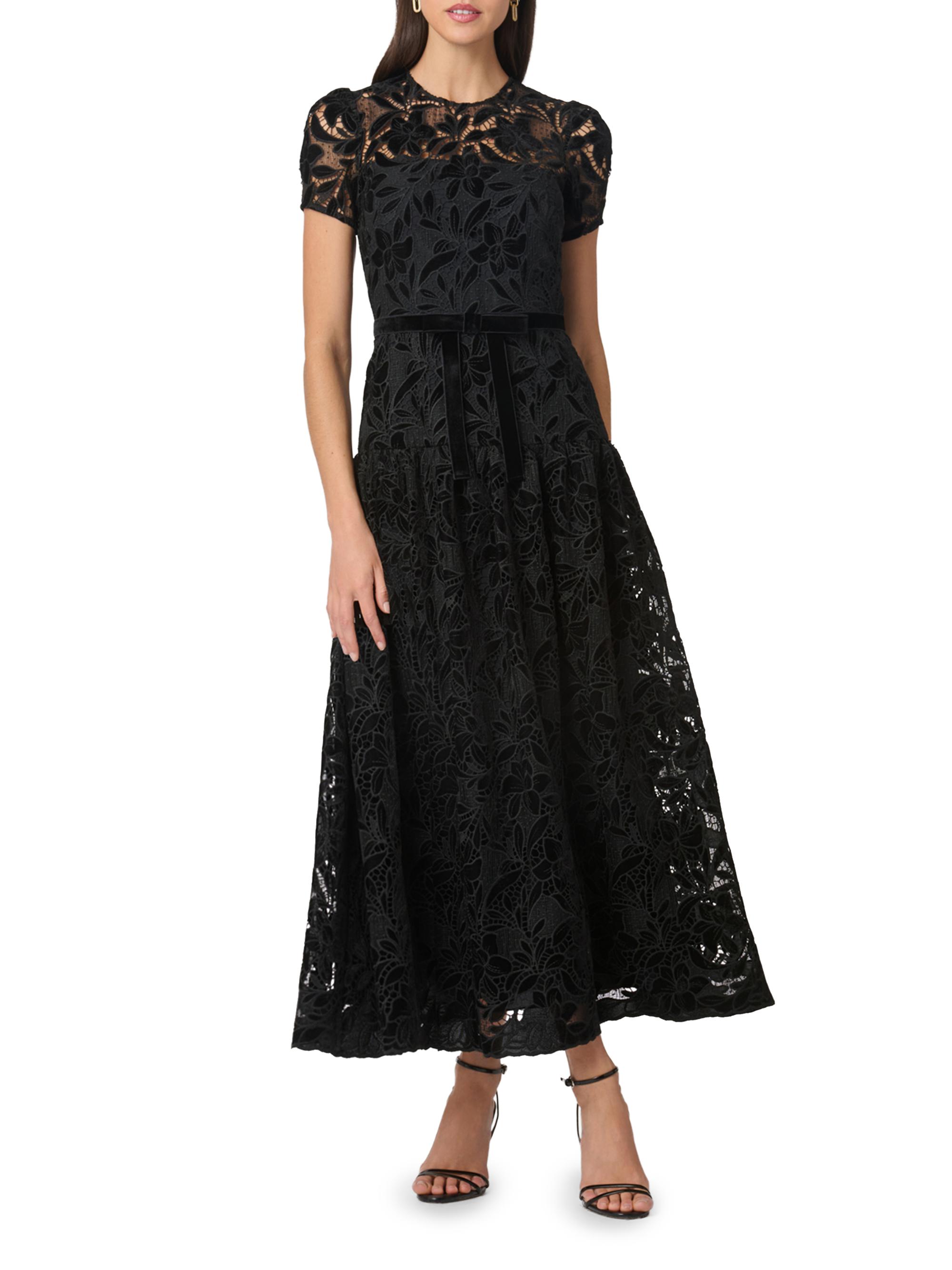 Shoshanna Women's Farah Velvet Lace Tea-Length Dress - Jet - Size 0