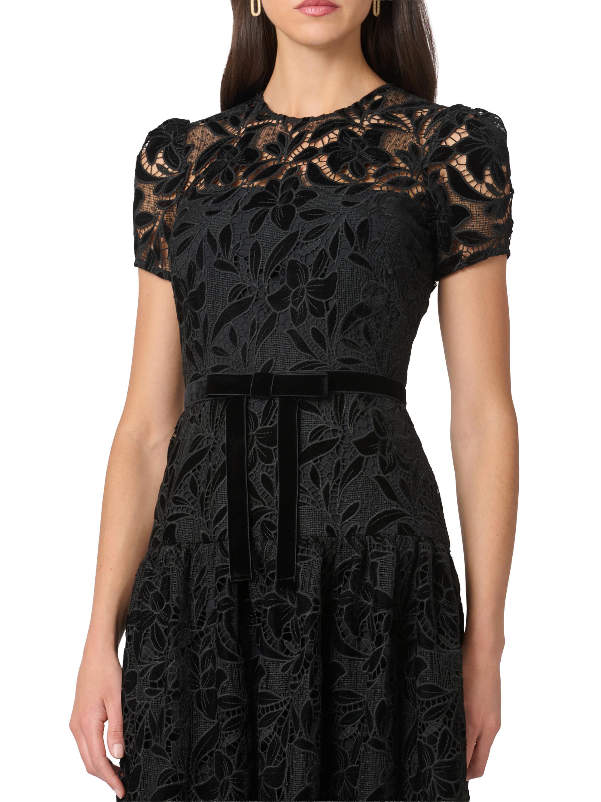 Shoshanna Women's Farah Velvet Lace Tea-Length Dress - Jet - Size 0