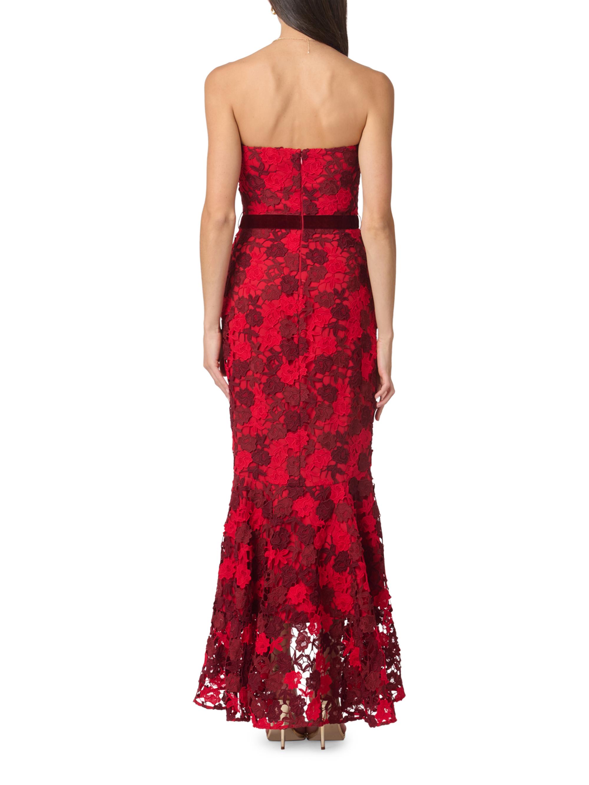 strapless open back dress Red Floral Mini Dress Mesh main image 0