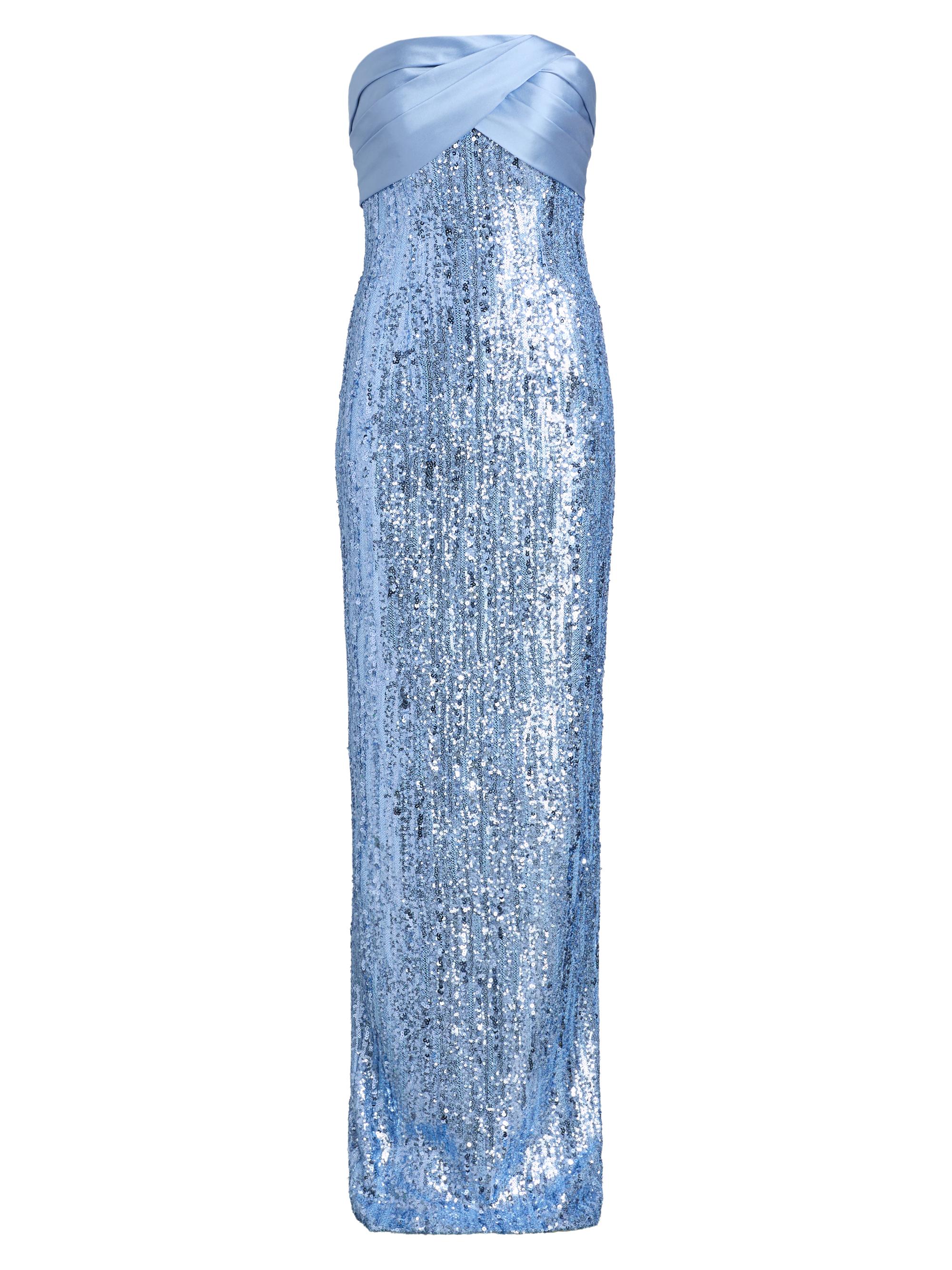 Pamella Roland Women's Sequined Satin Mix Media Gown - Sky Blue
