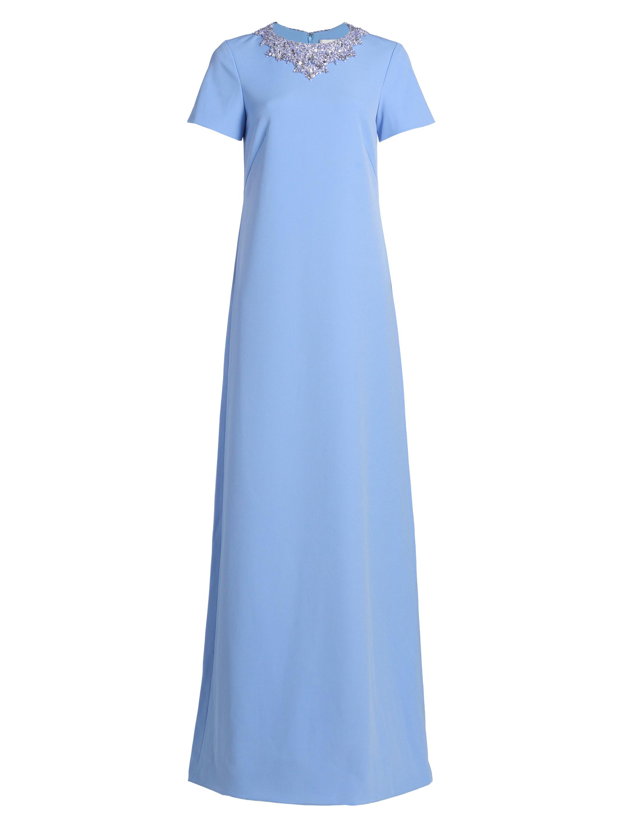 Pamella Roland Women's Embellished Neckline Crêpe A-Line Gown - Sky Blue
