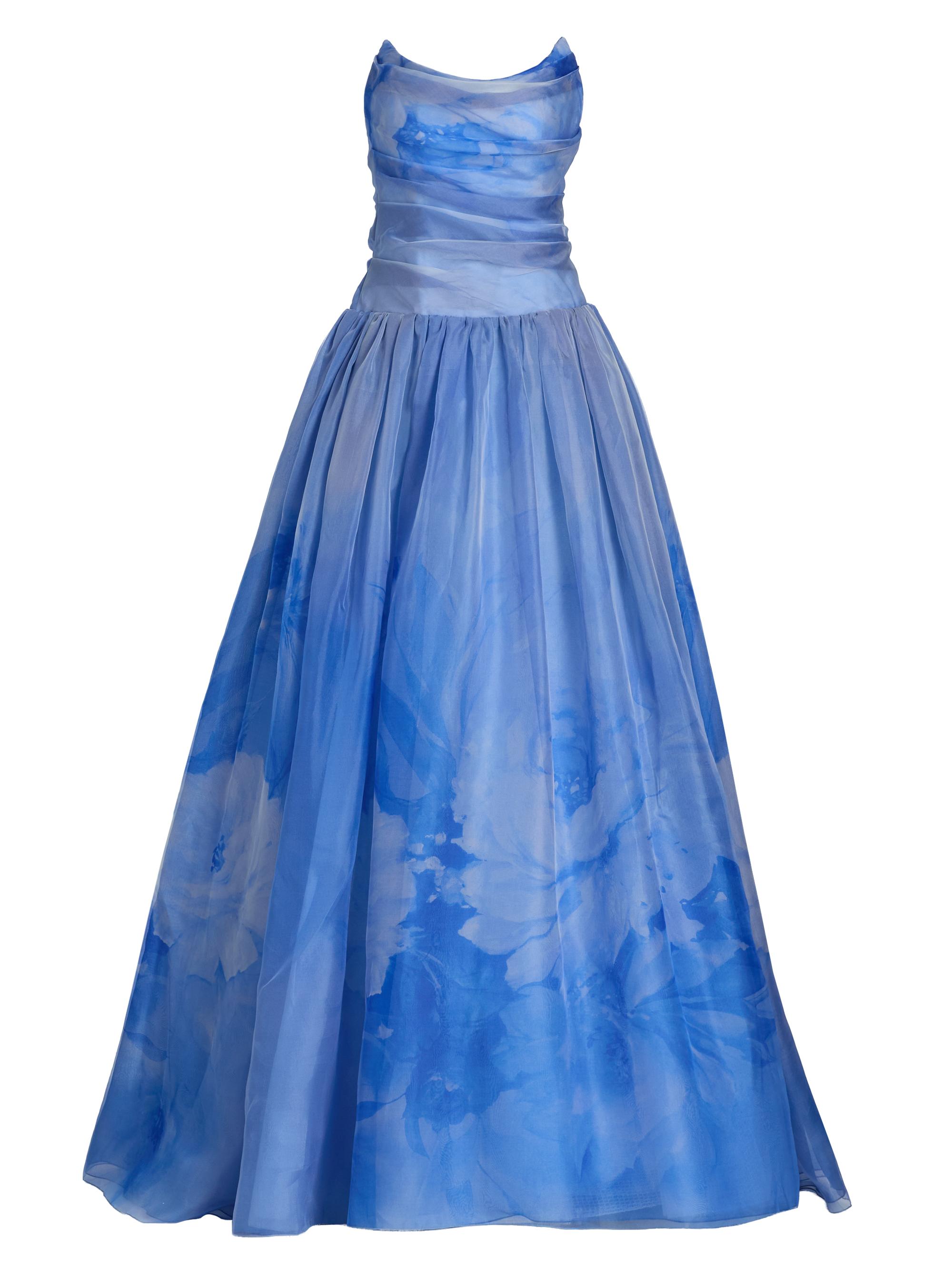 Pamella Roland Women's Floral Silk Organza Strapless Gown - Blue Multi
