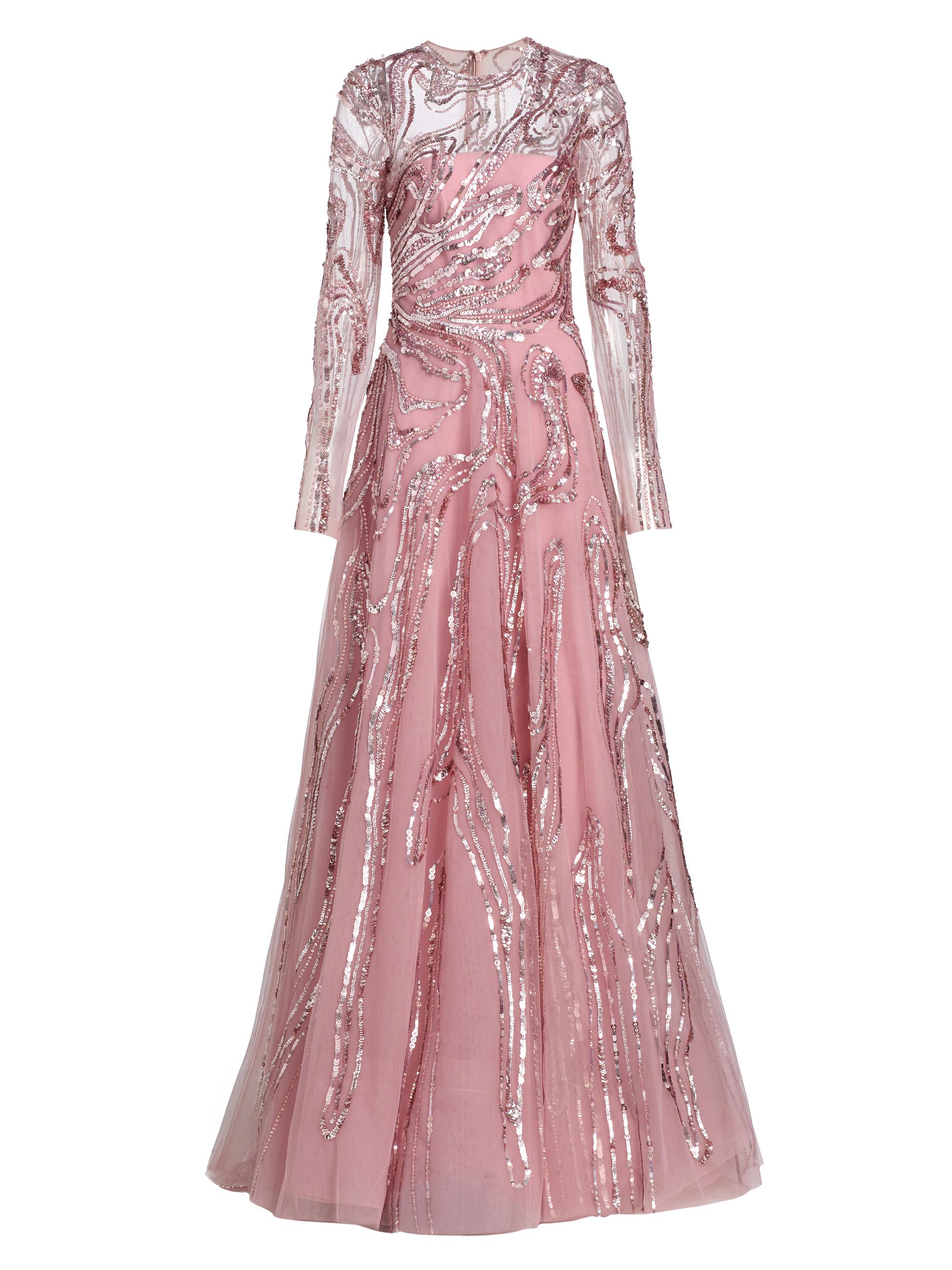 Pamella Roland Women's Embellished Wave Tulle Gown - Vintage Rose