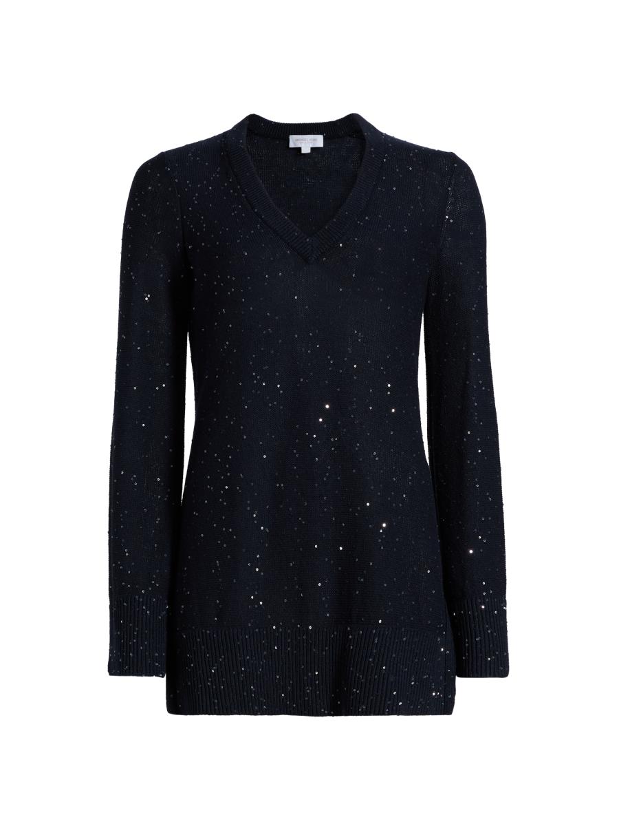 Michael Kors Women's Sequin V-neck Sweater In Blue