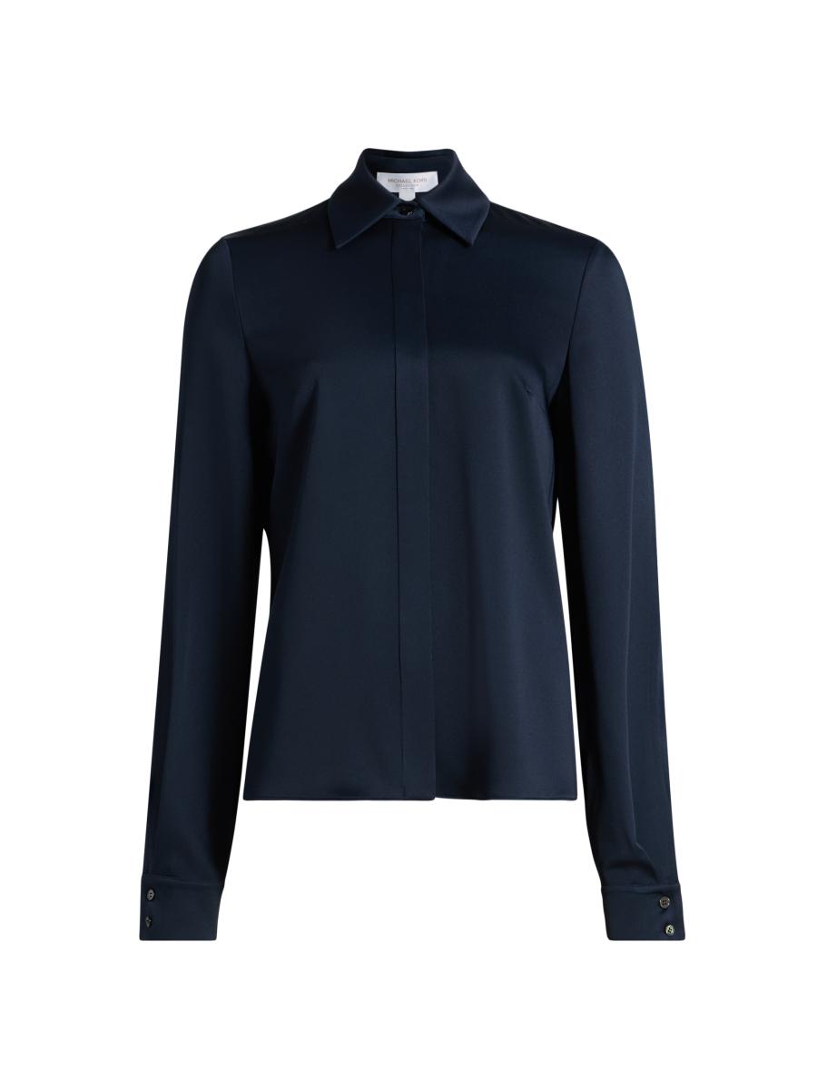 Michael Kors Women's Split-sleeve Satin Shirt In Blue