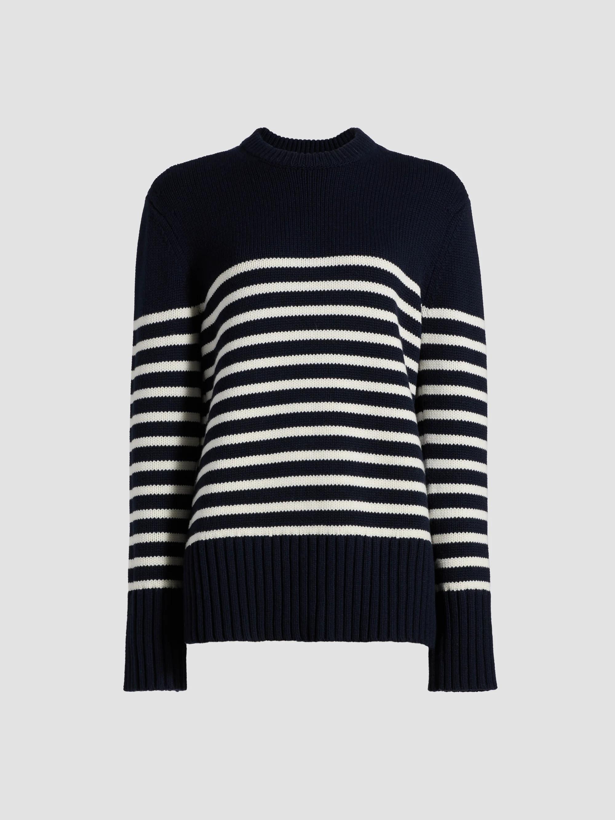 Women's Striped Cashmere Sweater - Midnight Ivory - Size XL
