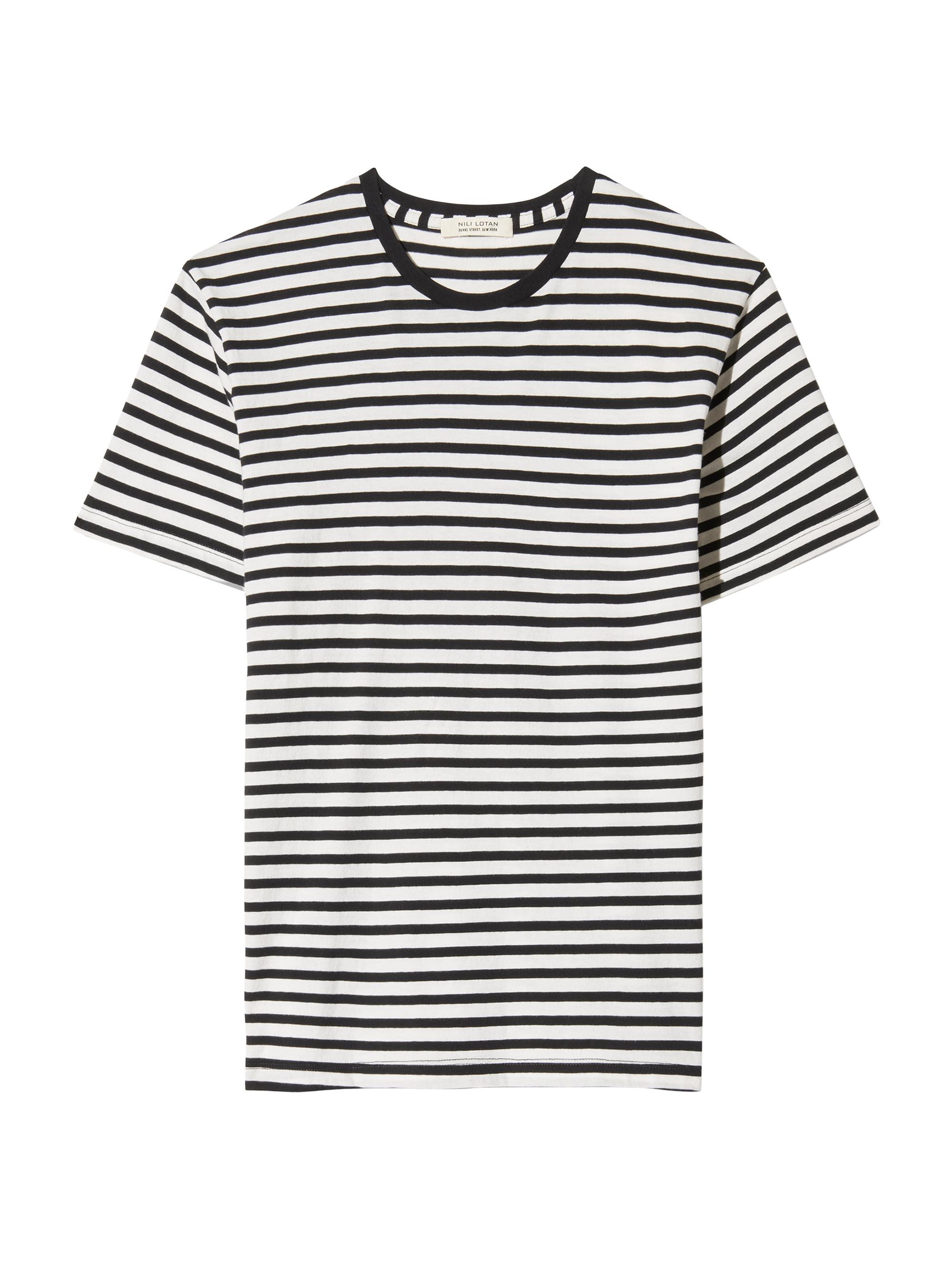 Nili Lotan Men's Pierre Striped Cotton T-Shirt - Black  Stripe