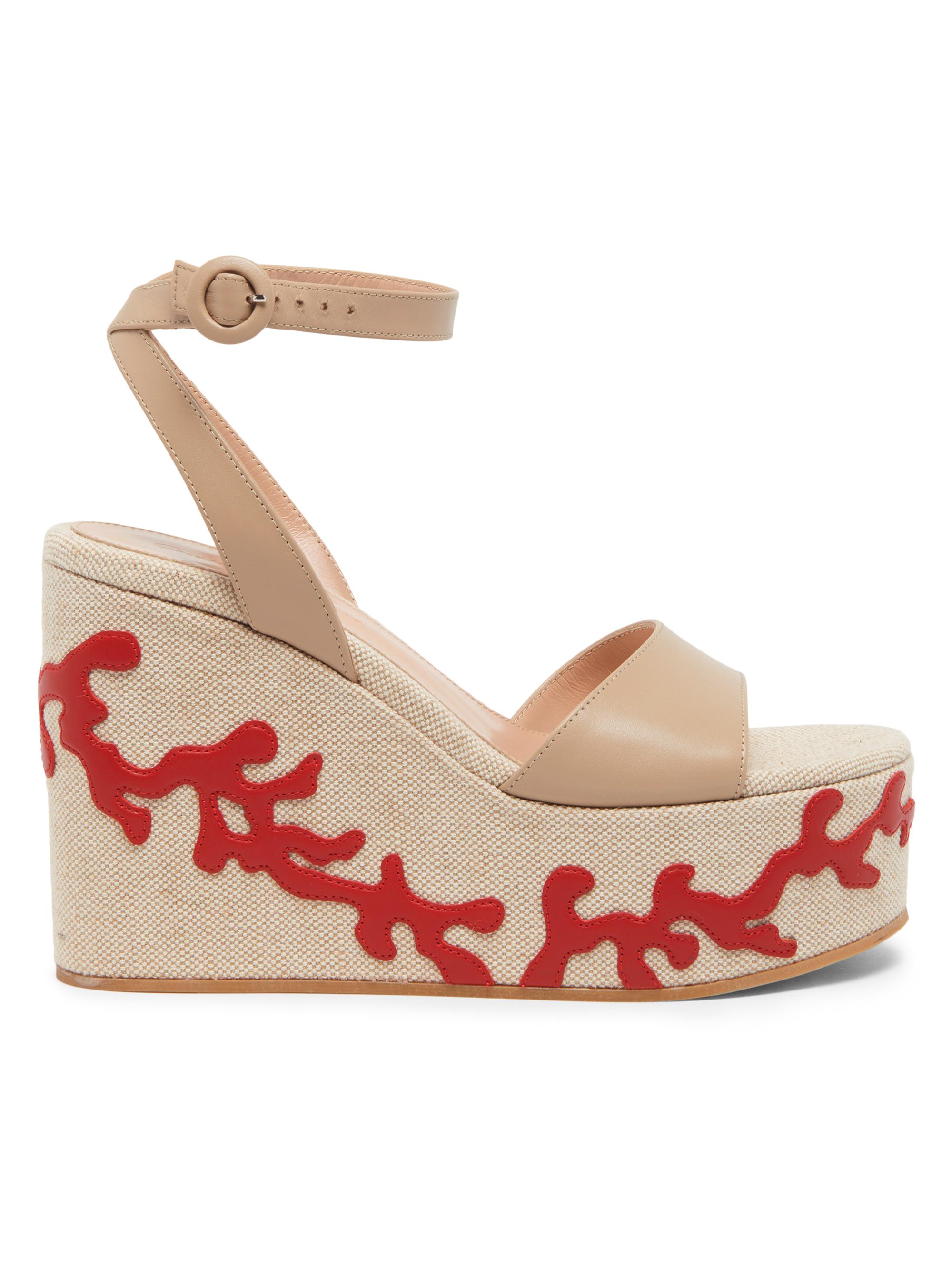 Gianvito Rossi Women's Paros 105MM Leather Platform Wedge Sandals - Sand Naturale Tabasco Red