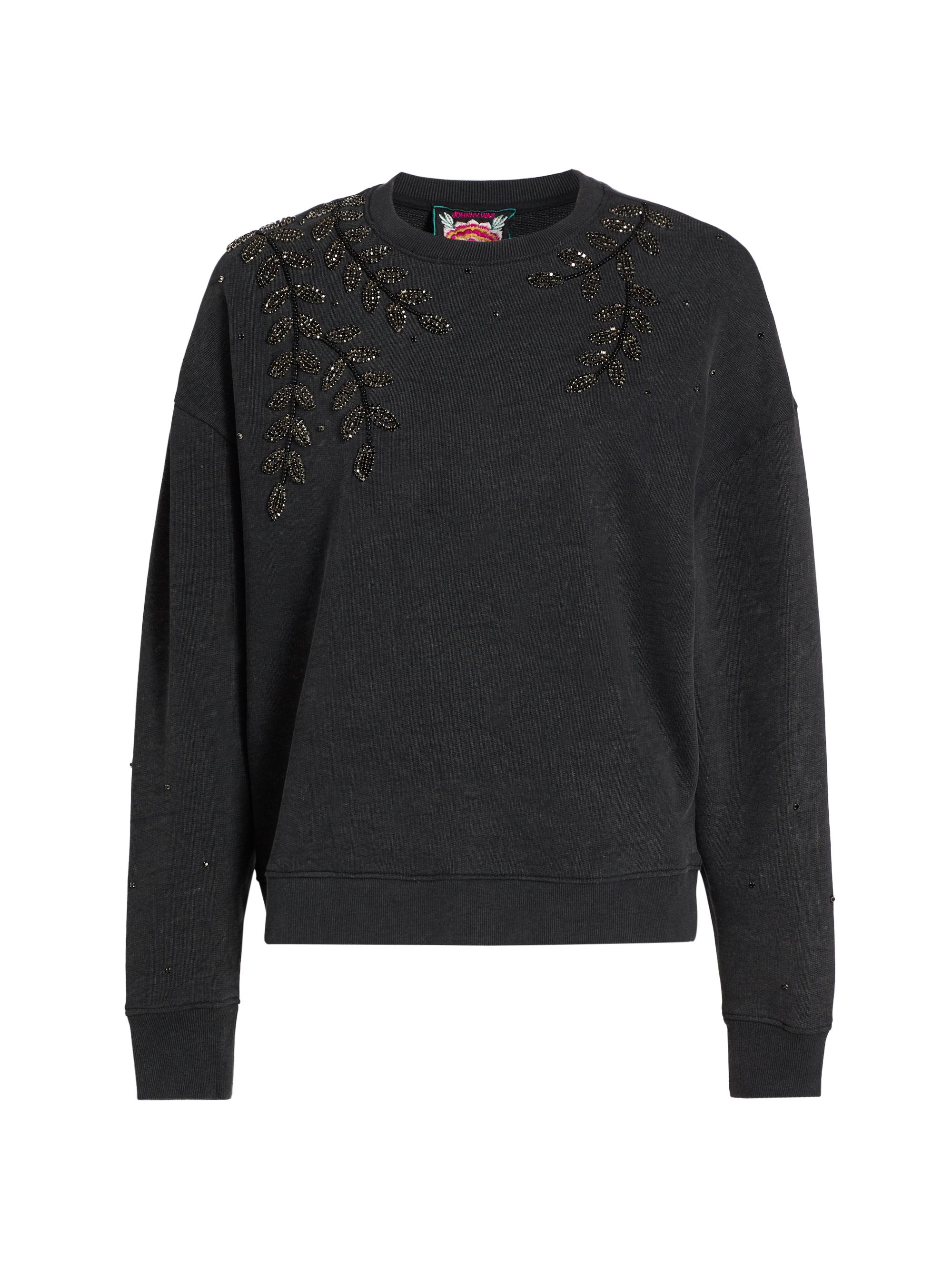 Johnny Was Women's Embellished French Terry Sweatshirt - Charcoal Heather