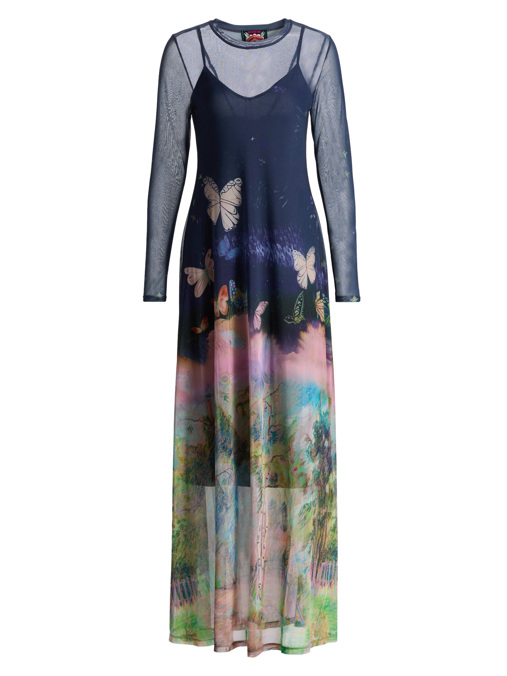 Johnny Was Aurelius Butterfly-Printed Mesh Long-Sleeve Maxi Dress | Saks  Fifth Avenue