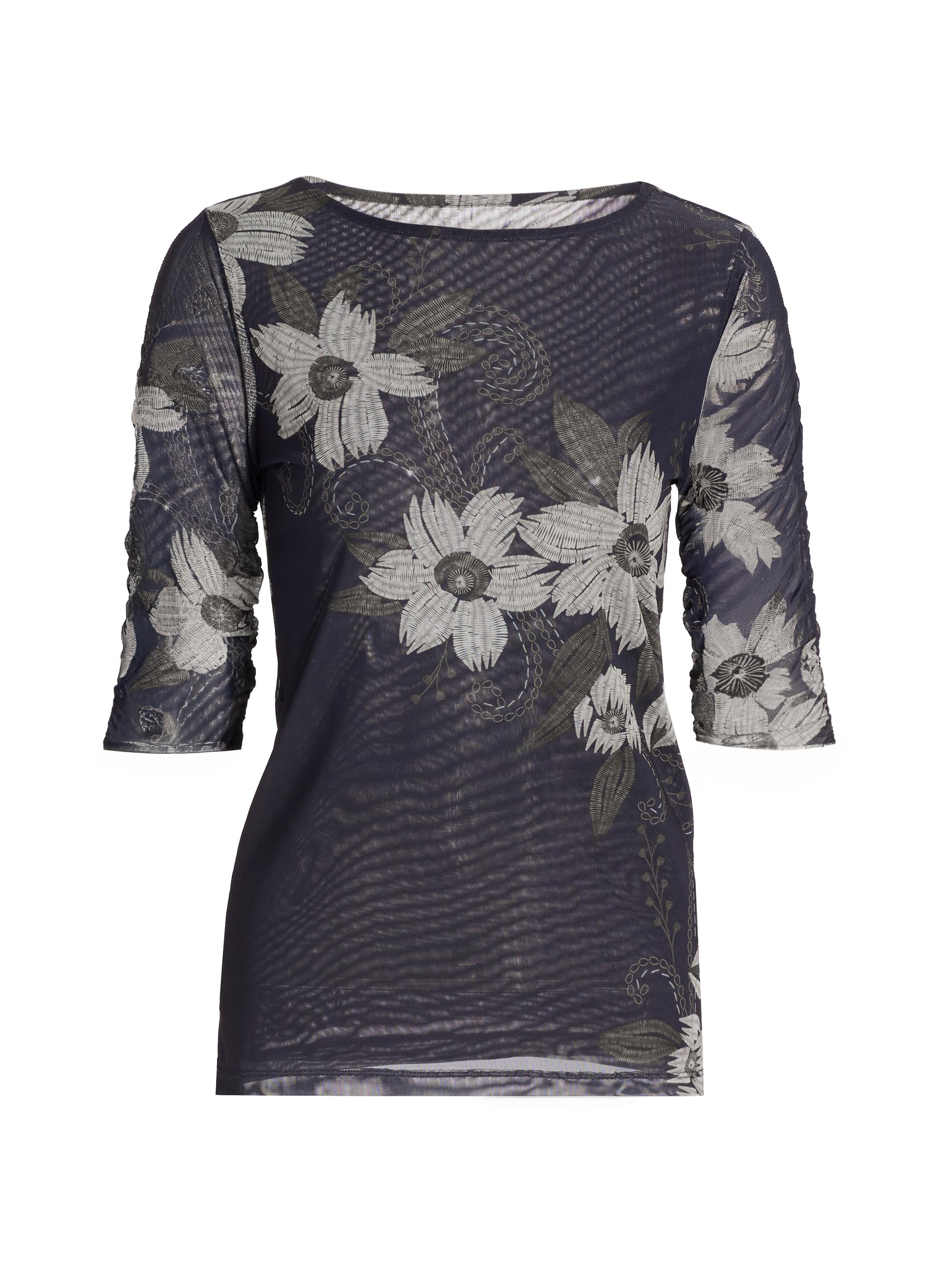 Johnny Was Women's Corinthe Floral Mesh Ruched-Sleeve Top - Corinthe