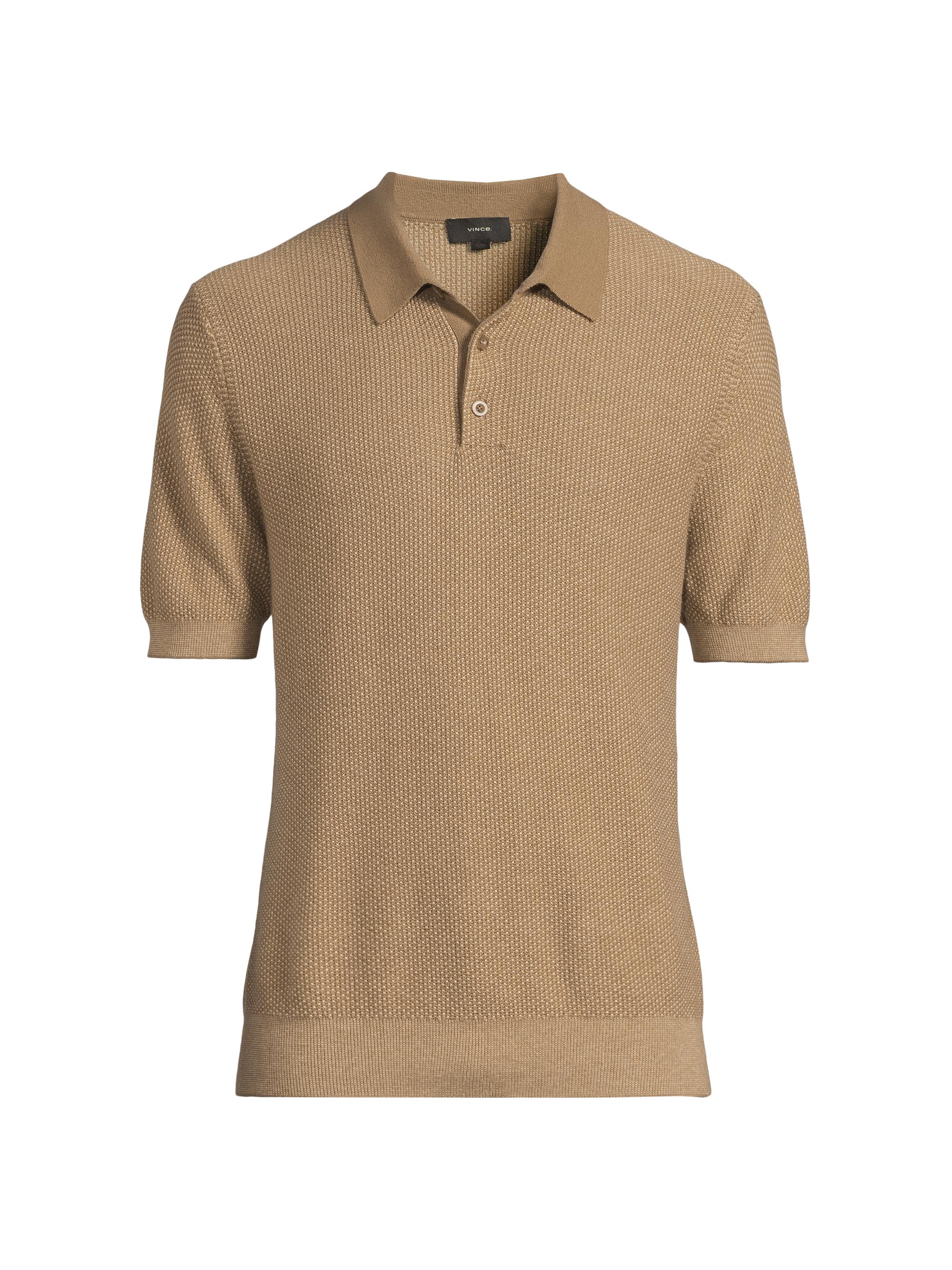 Vince Men's Textured Wool-Cotton-Blend Jacquard Polo Shirt - Teton River Sand