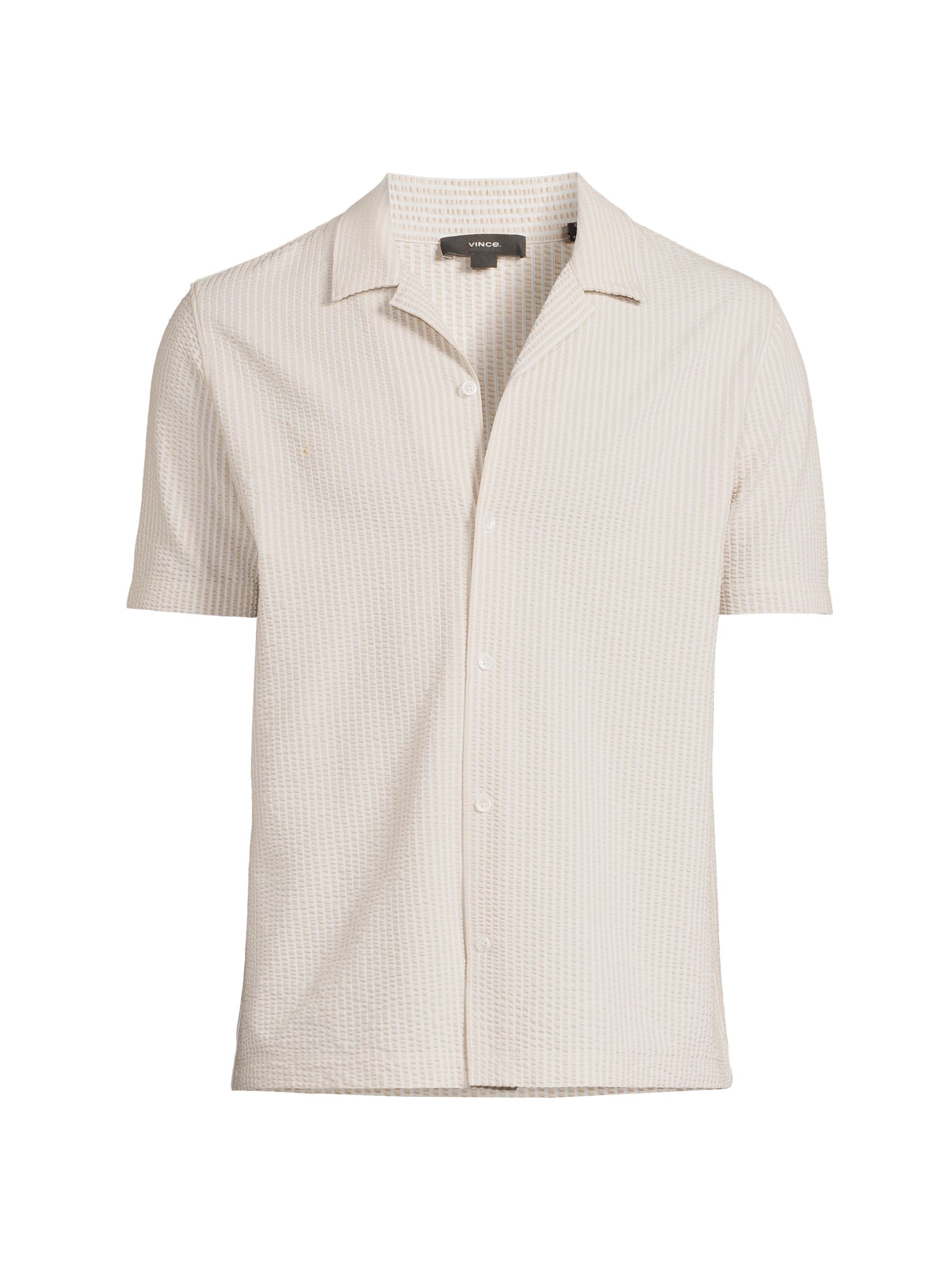 Vince Men's Striped Seersucker Stretch-Cotton Camp Shirt - Mineral Optic White