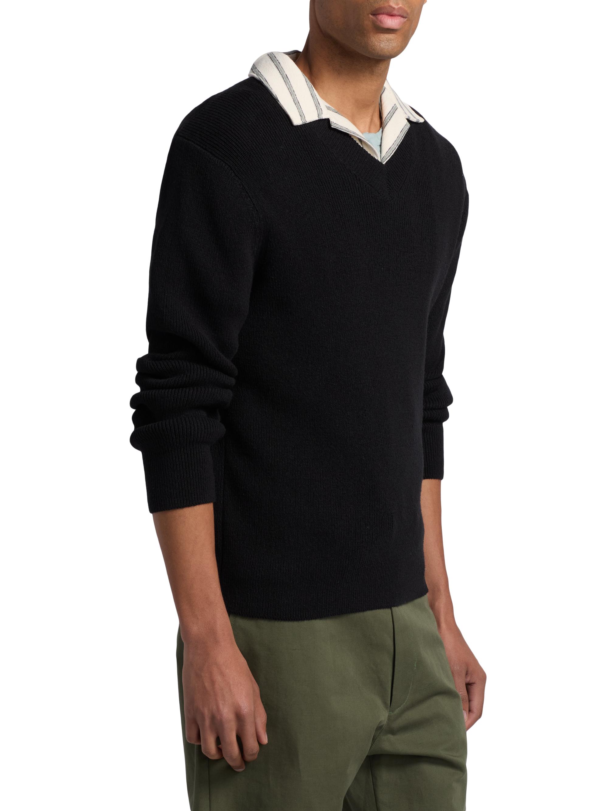 Vince Men's Rib-Knit Cotton-Blend V-Neck Sweater - Black | Thumbnail 4