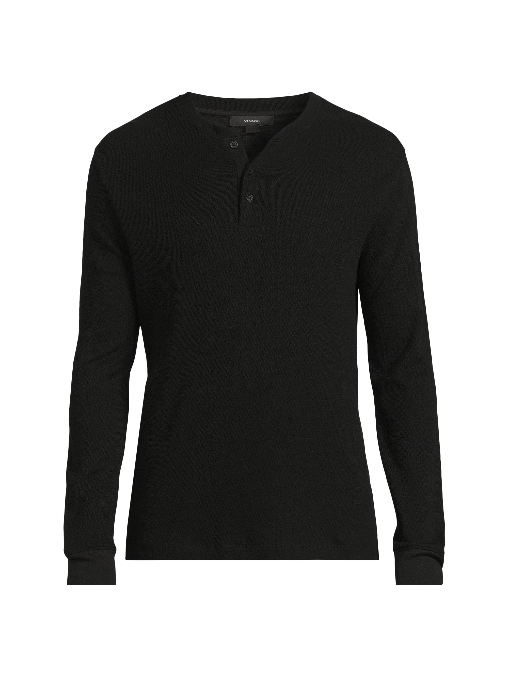 Vince Men's Jacquard Ribbed Henley - Black