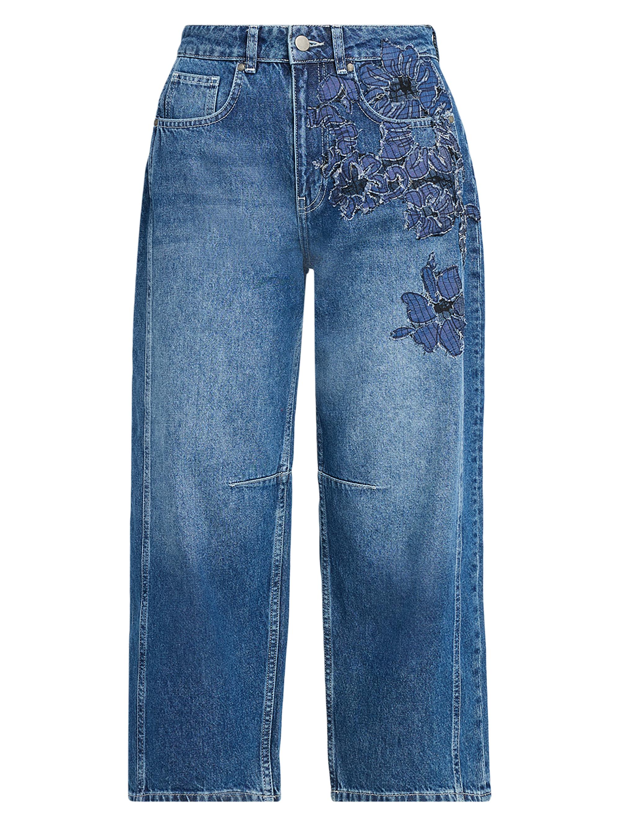 JBQ Women's Archie Floral Straight-Leg Crop Jeans - Stone Blue