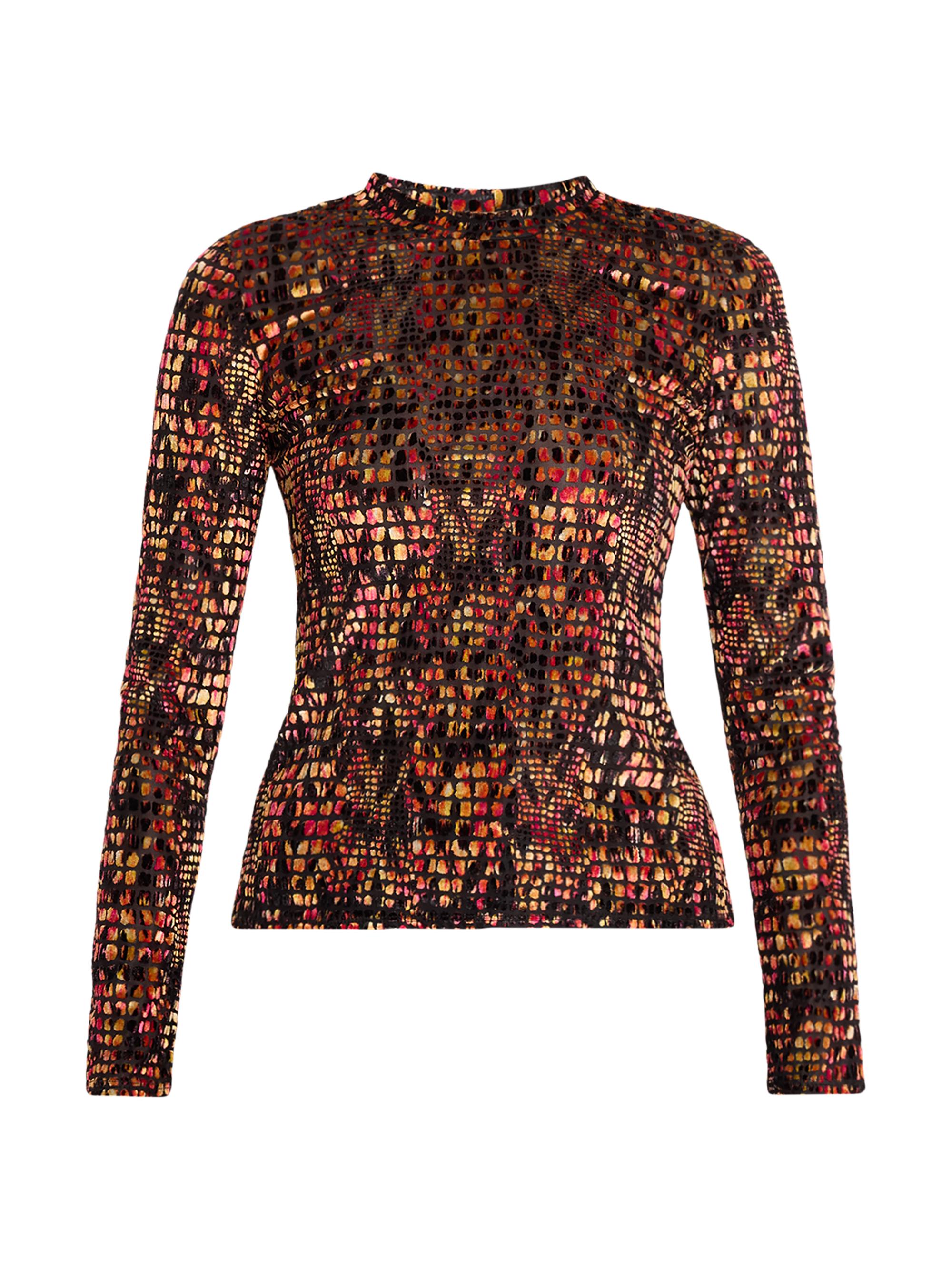 JBQ Women's Hugo Burnout Velvet Top - Red Mosaic