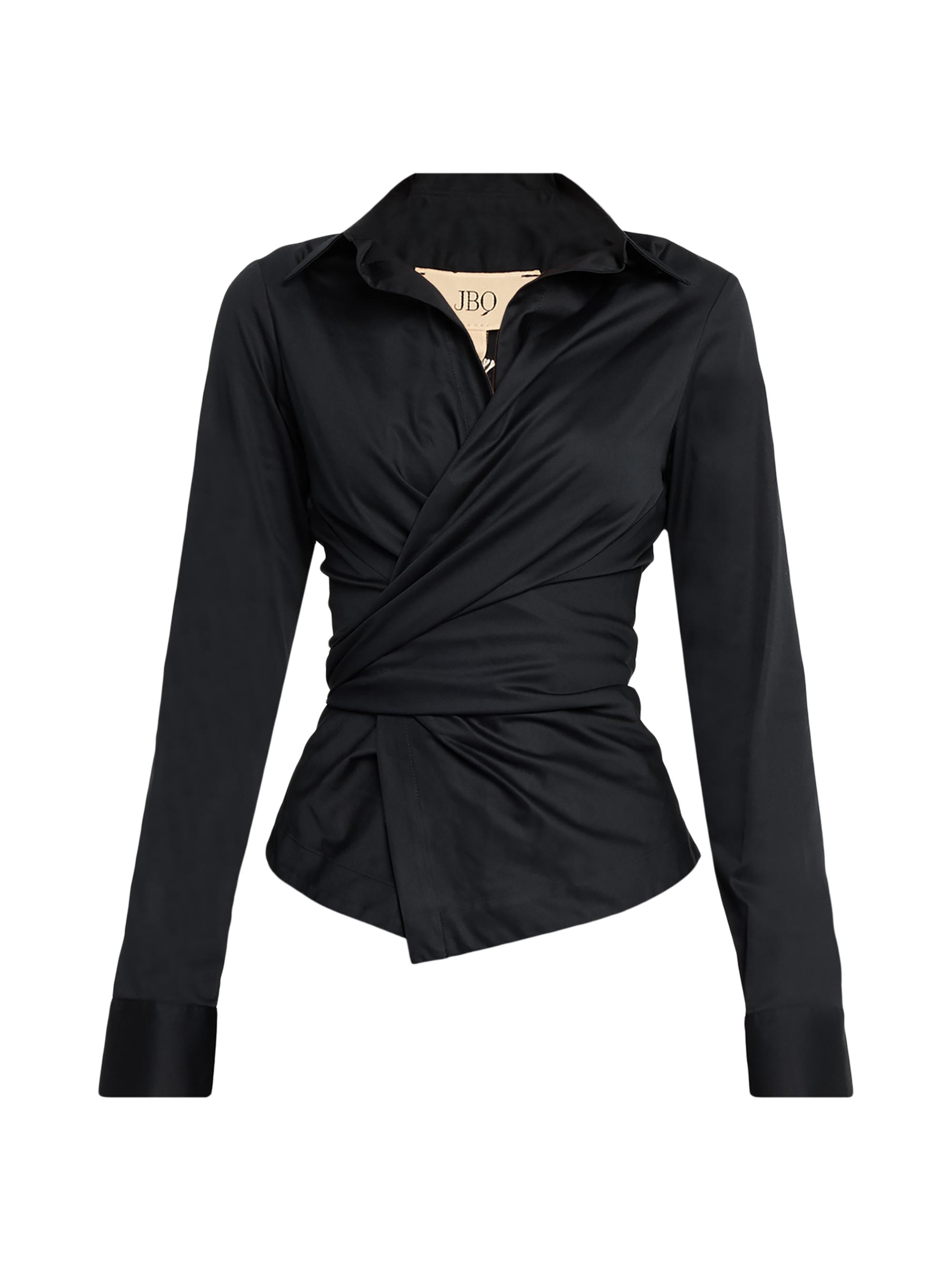 JBQ Women's Valentina Stretch Poplin Wrap Top - Black