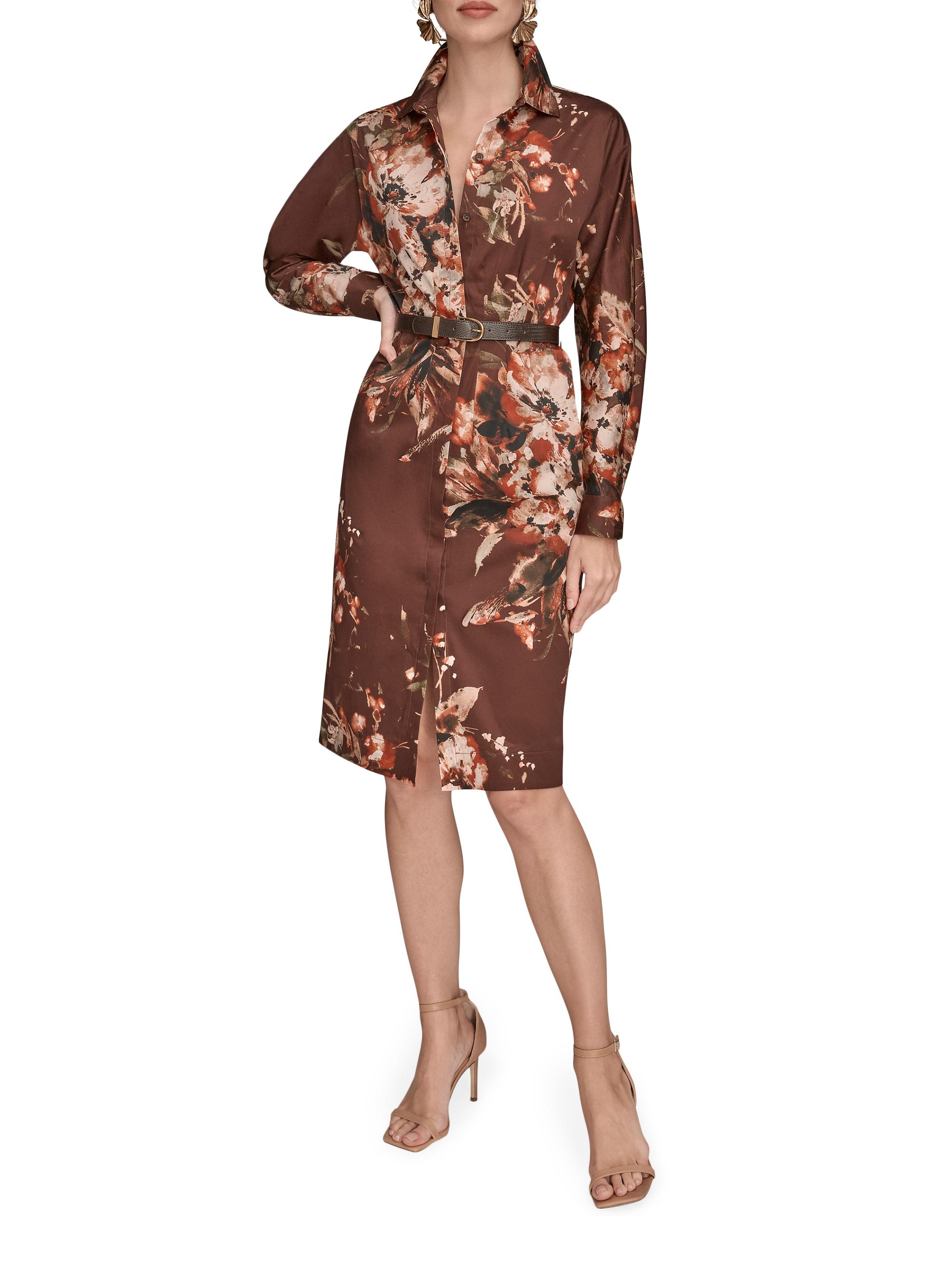 Donna Karan New York Women's Floral Knee-Length Shirtdress - Oxblood Multi