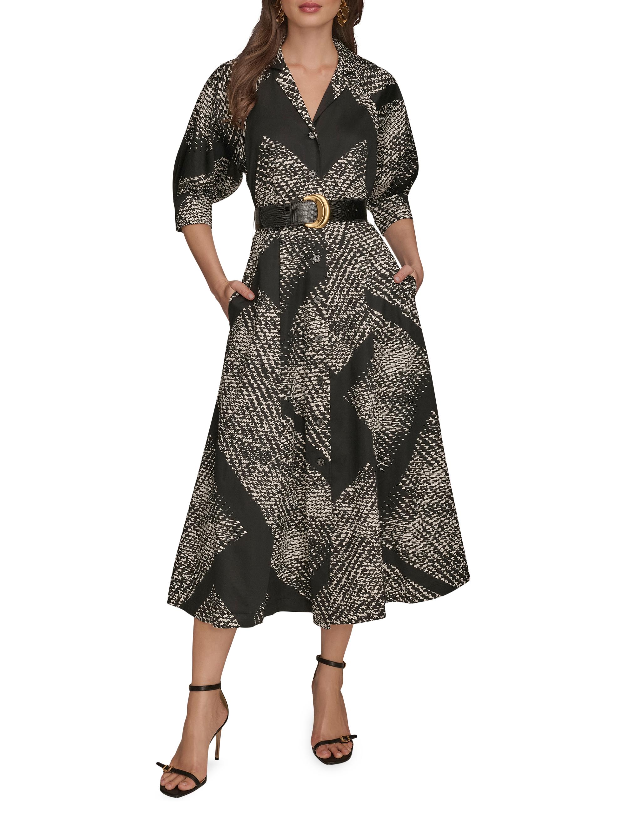 Donna Karan New York Women's Printed Sateen Midi-Shirtdress - Black Cream