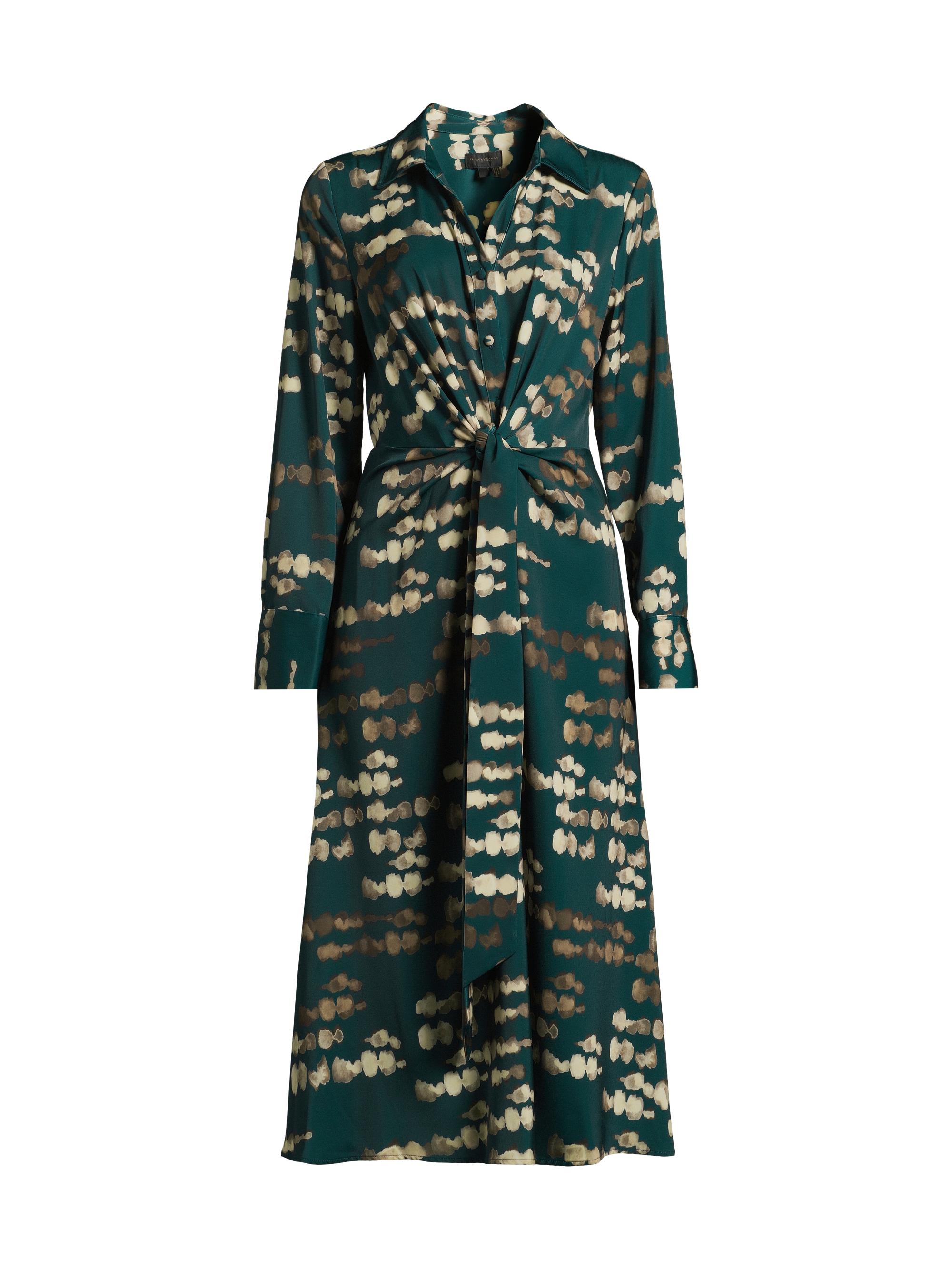 Donna Karan New York Women's Abstract-Print Gathered Stretch-Satin Midi Shirtdress - Hudson Gold
