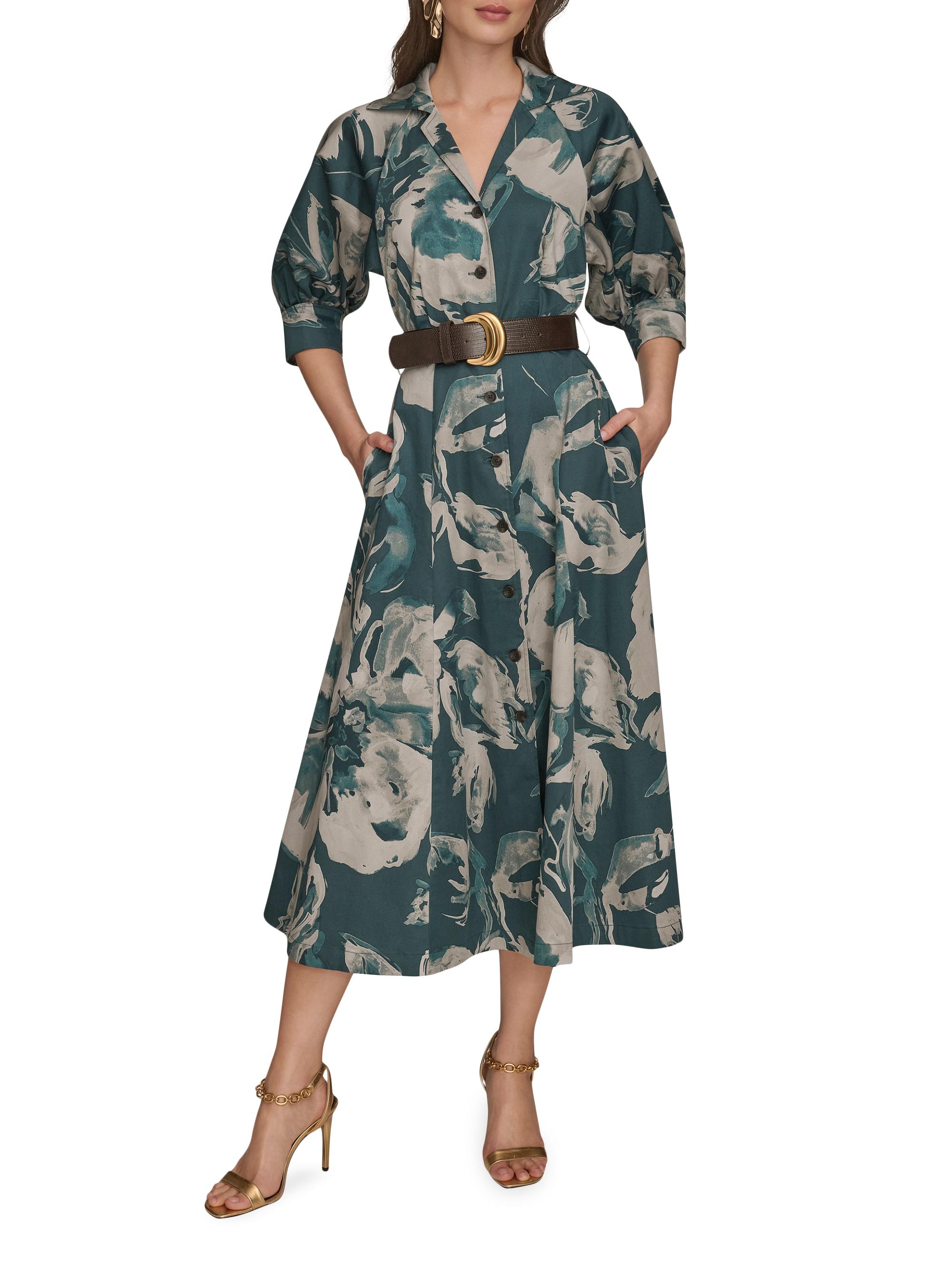 Donna Karan New York Women's Floral Belted Midi-Shirtdress - Hudson Printed
