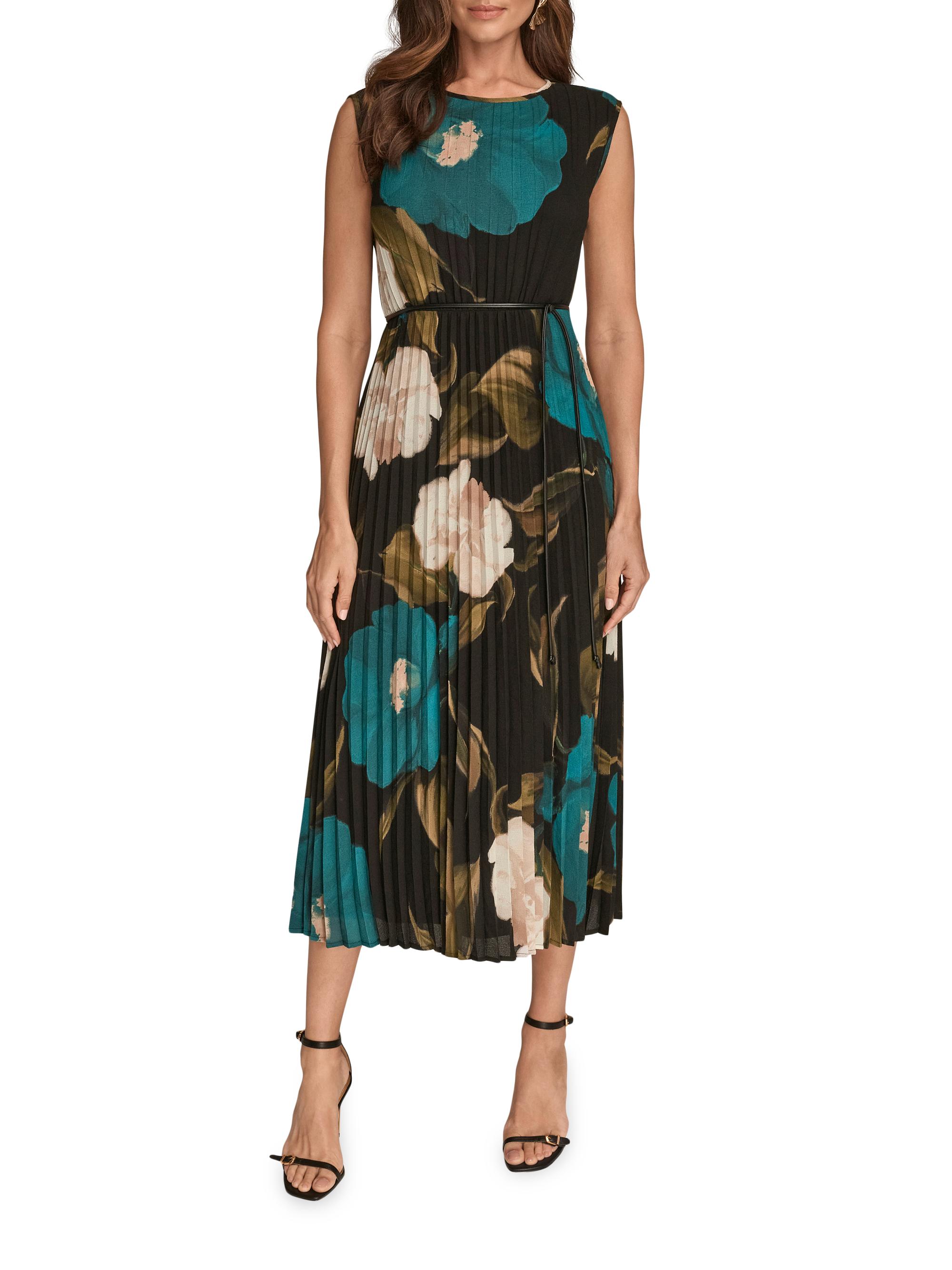 Donna Karan New York Women's Pleated Stretch-Chiffon A-Line Midi-Dress - Midnight Green Multi