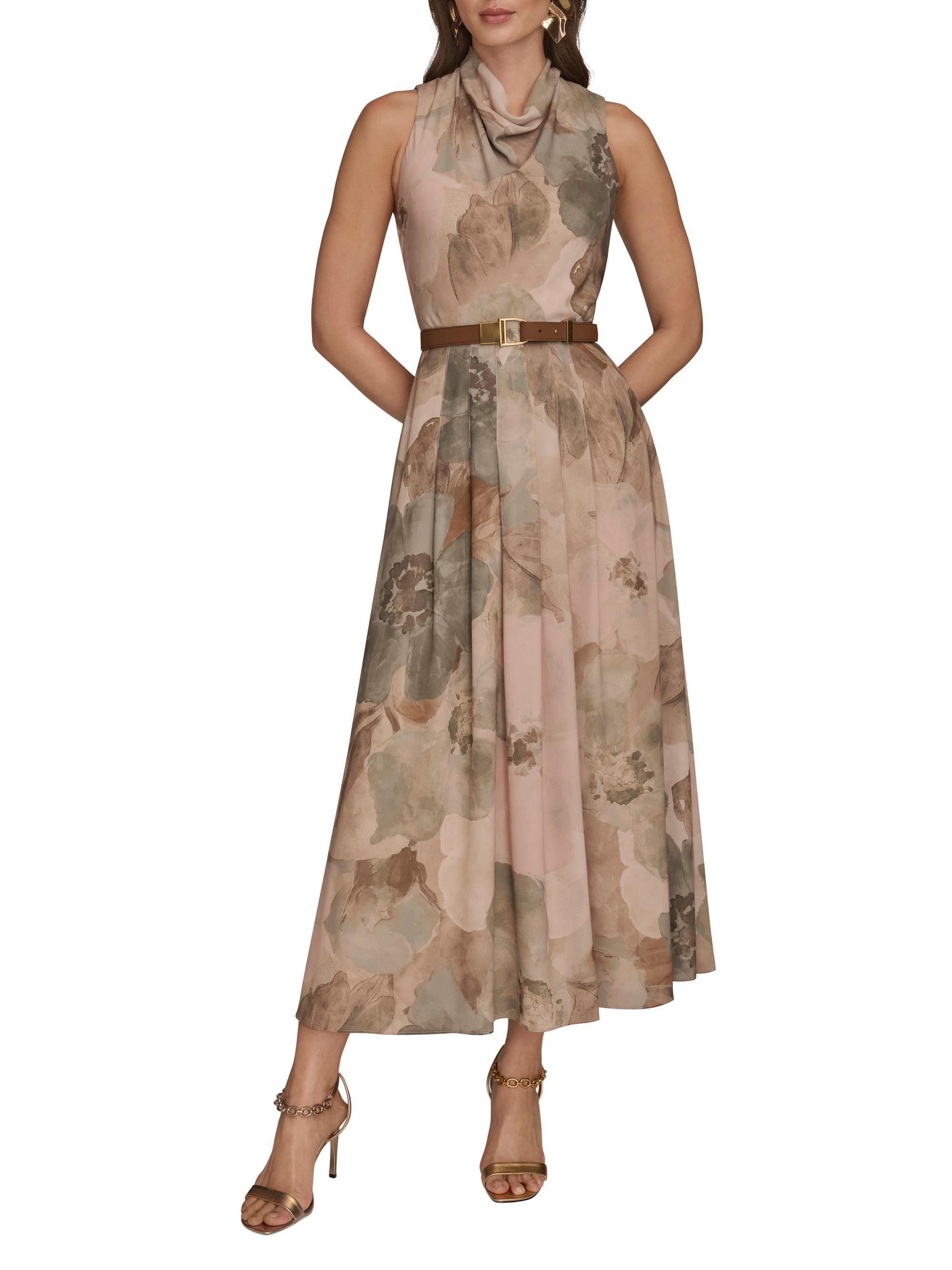 Donna Karan New York Women's Floral A-Line Tea-Length Dress - Cameo Rose Multi