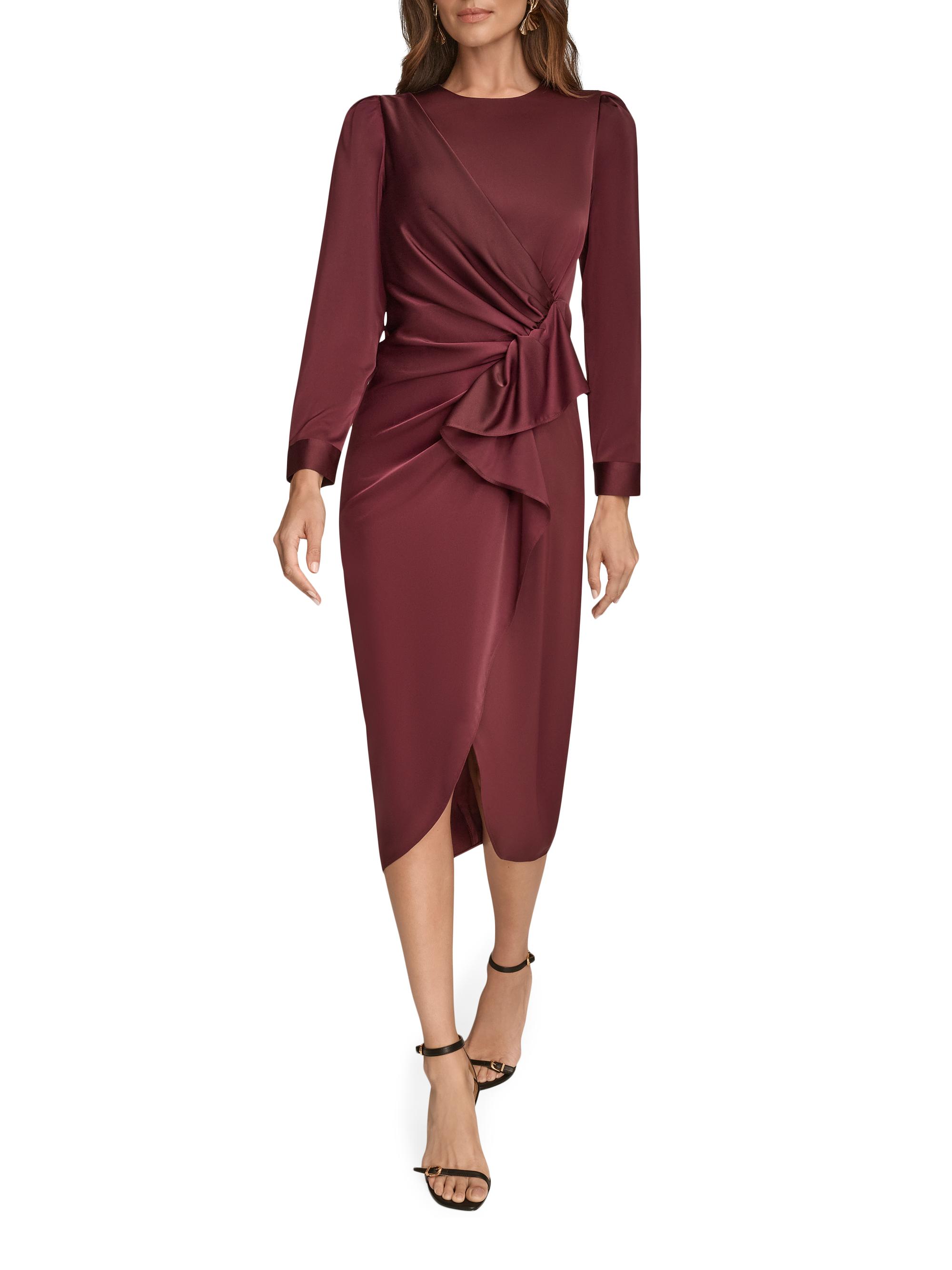 Donna Karan New York Women's Draped Satin Wrap-Style Dress - Berry