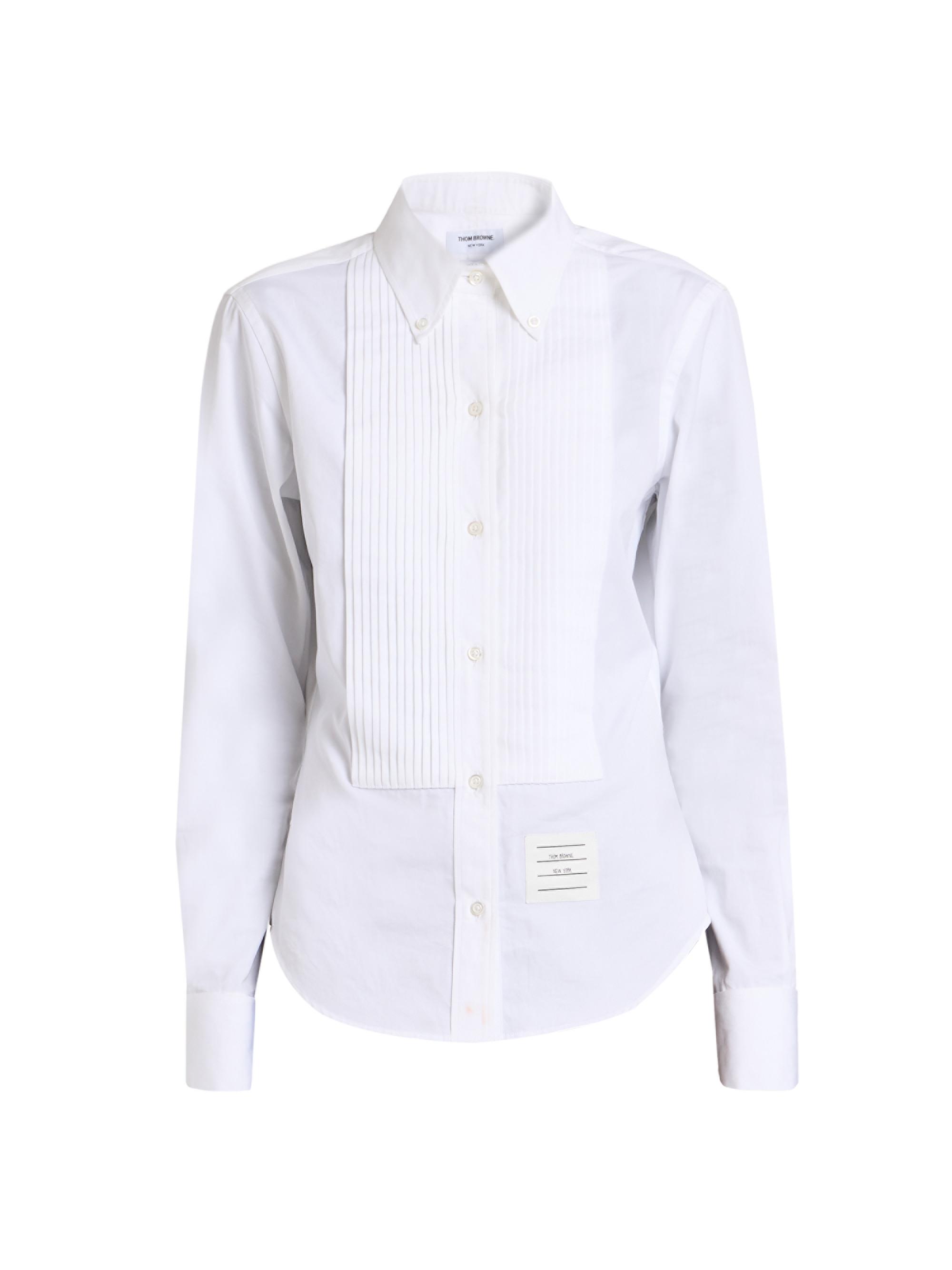 Thom Browne Women's Poplin Cotton Pleated Bib Shirt - White