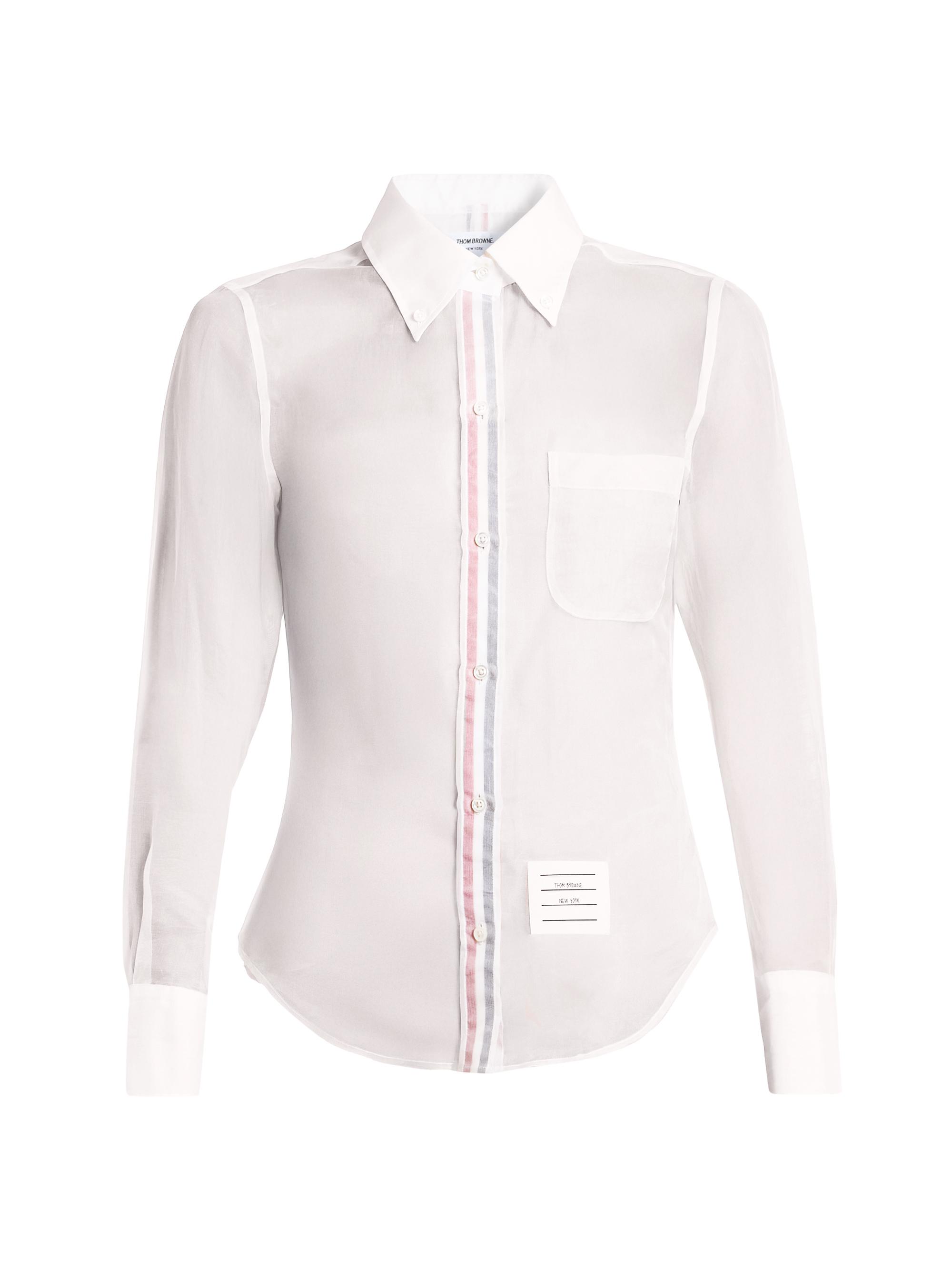 Thom Browne Women's Striped Placket Silk Organza Shirt - White