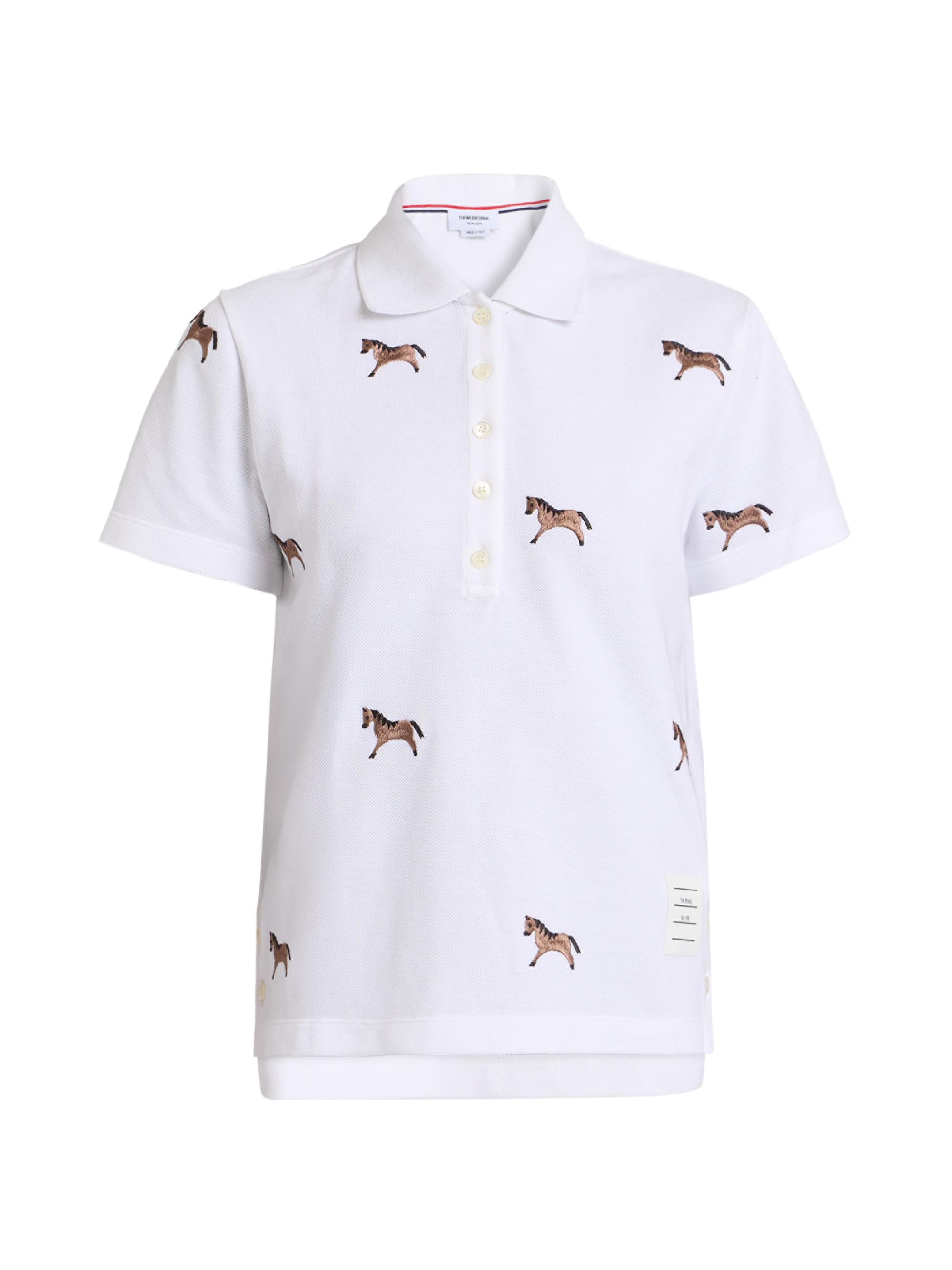 Thom Browne Women's Horse-Embroidered Cotton Piqué Polo Shirt - White