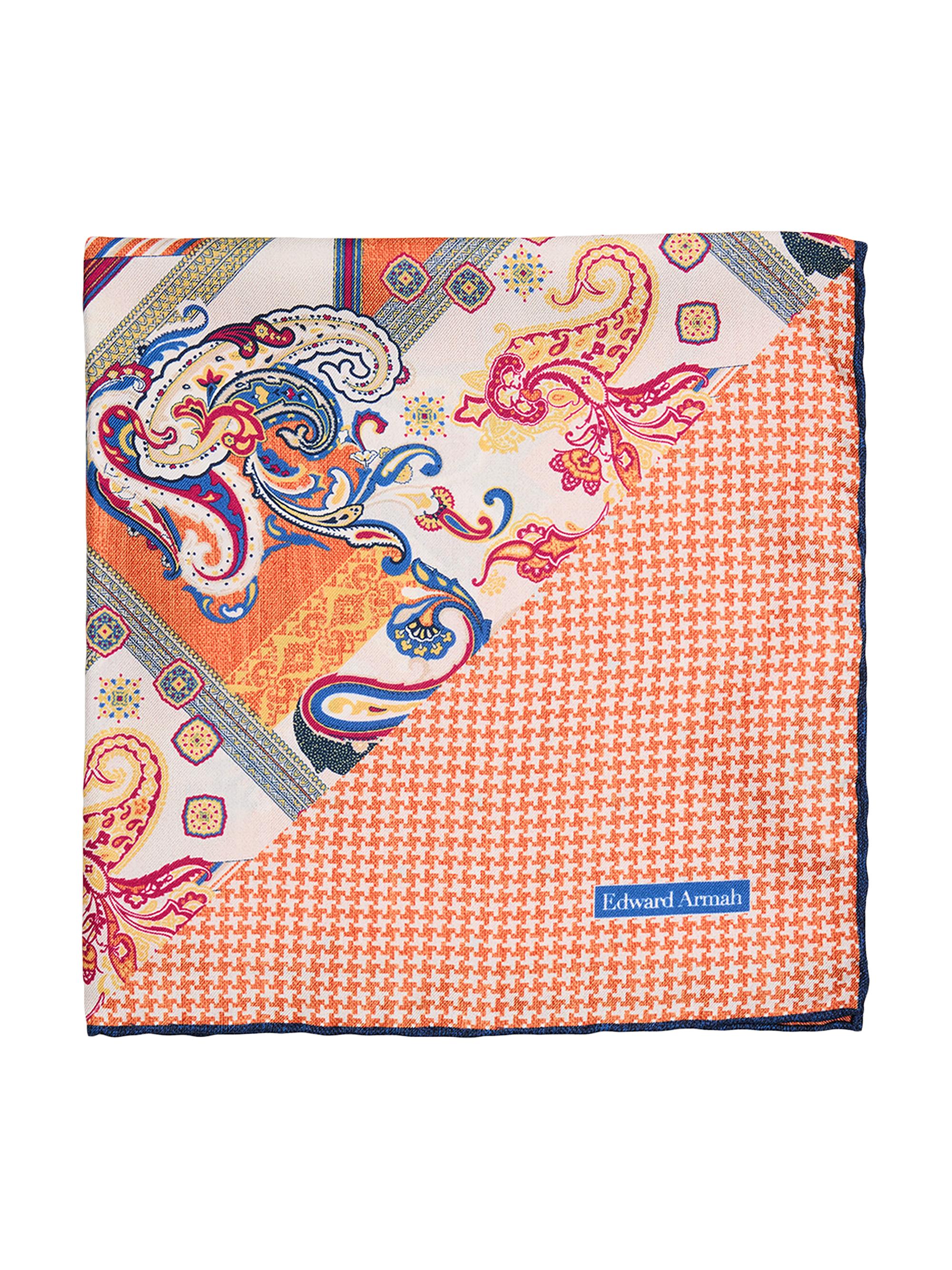 Edward Armah Men's Printed Silk Pocket Square - Orange