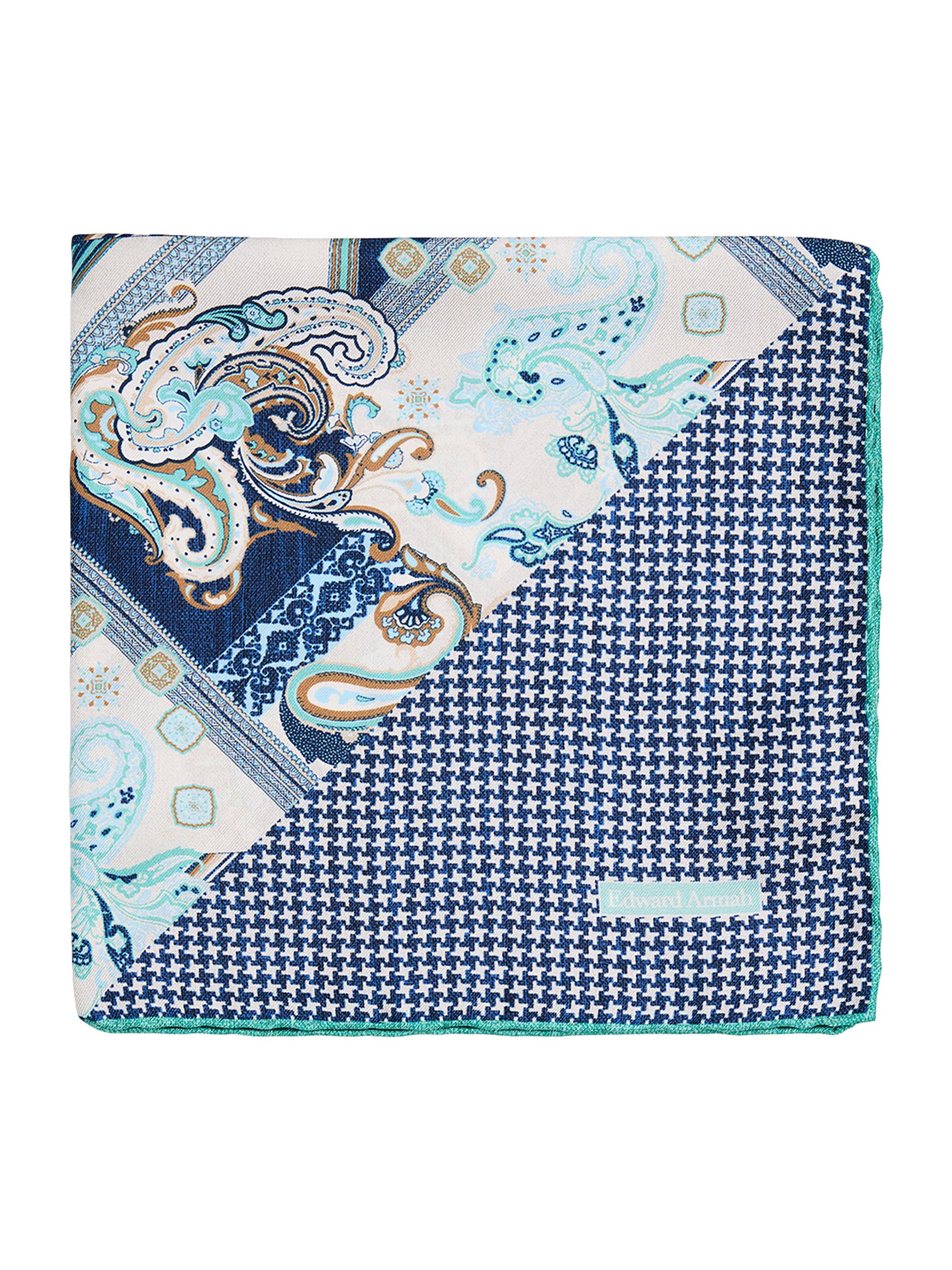 Edward Armah Men's Printed Silk Pocket Square - Blue