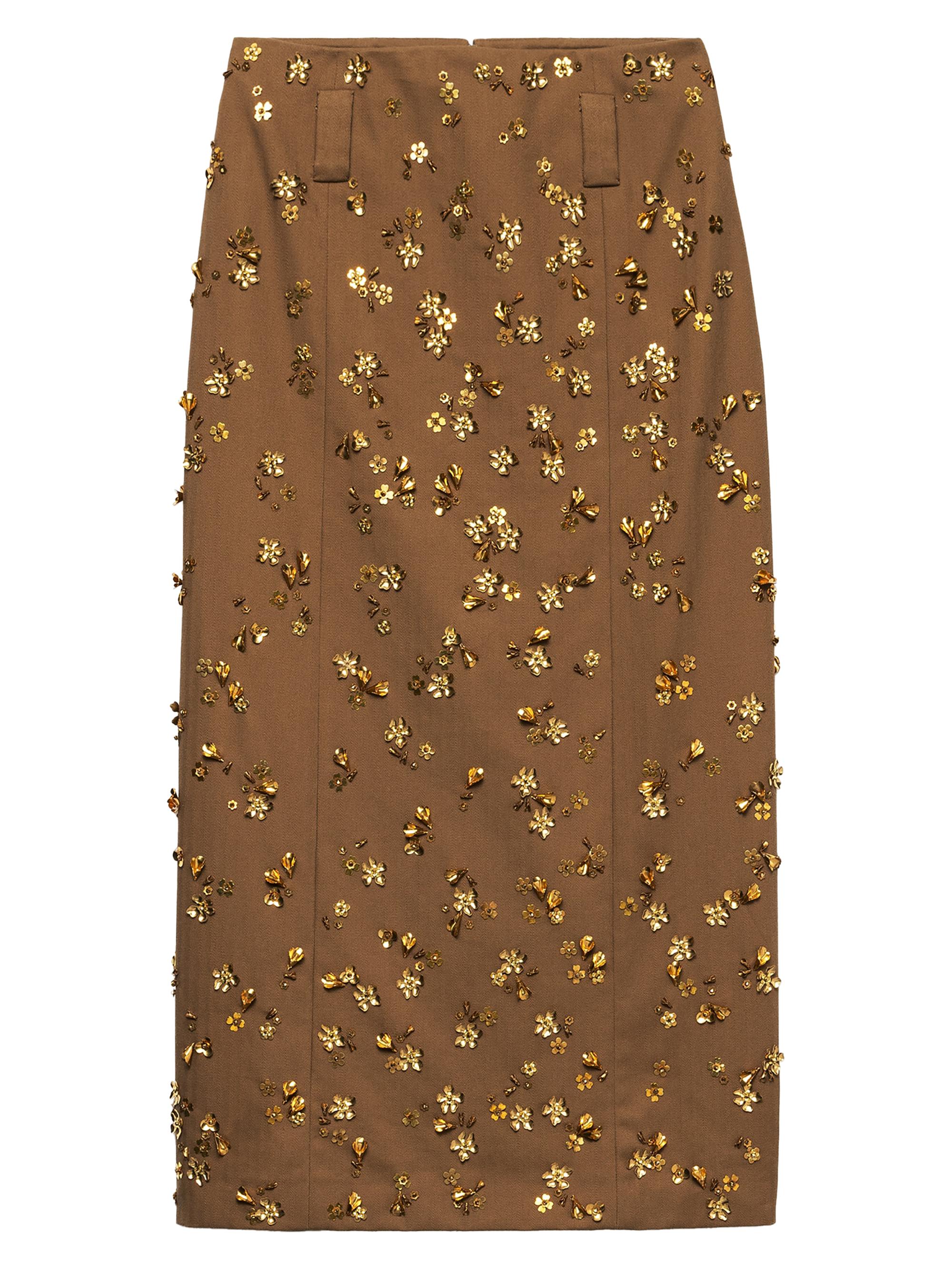 Prada Women's Embroidered Chevron Midi Skirt - Brown