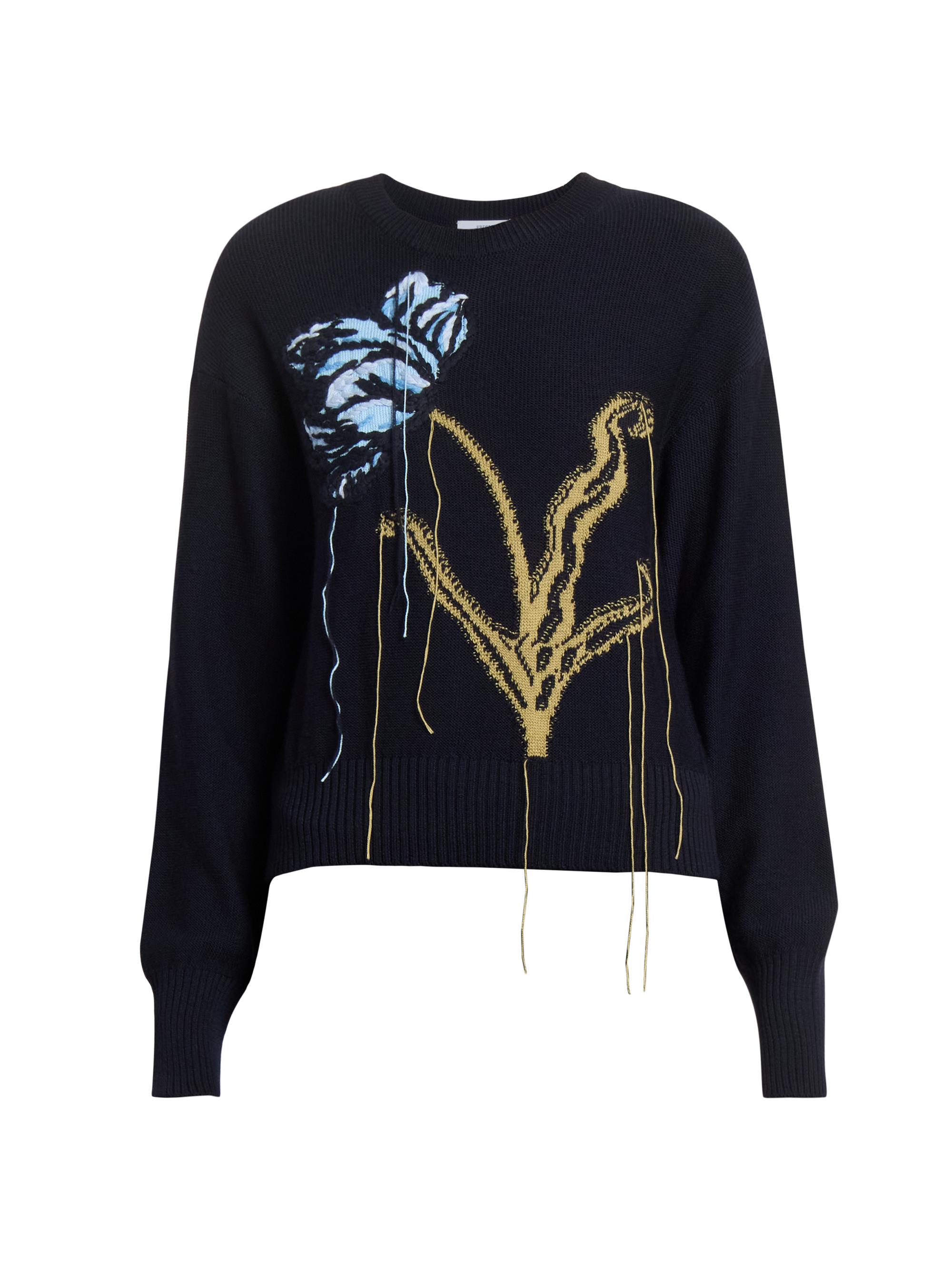 Erdem Women's Threaded Flower Wool Sweater - Navy
