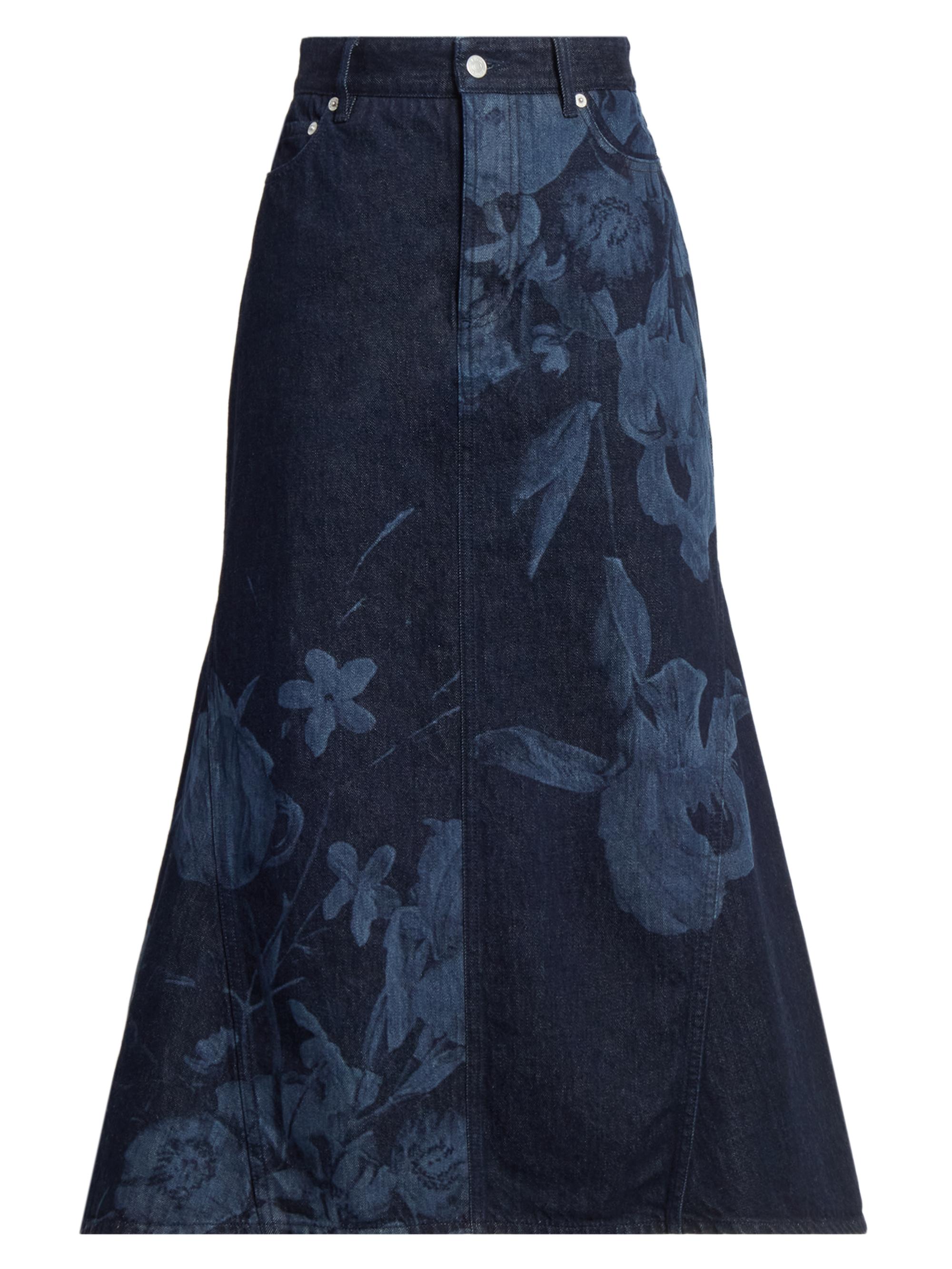 Erdem Women's Dutch Flower Denim Fluted Midi-Skirt - Dutch Flower Painting Indigo