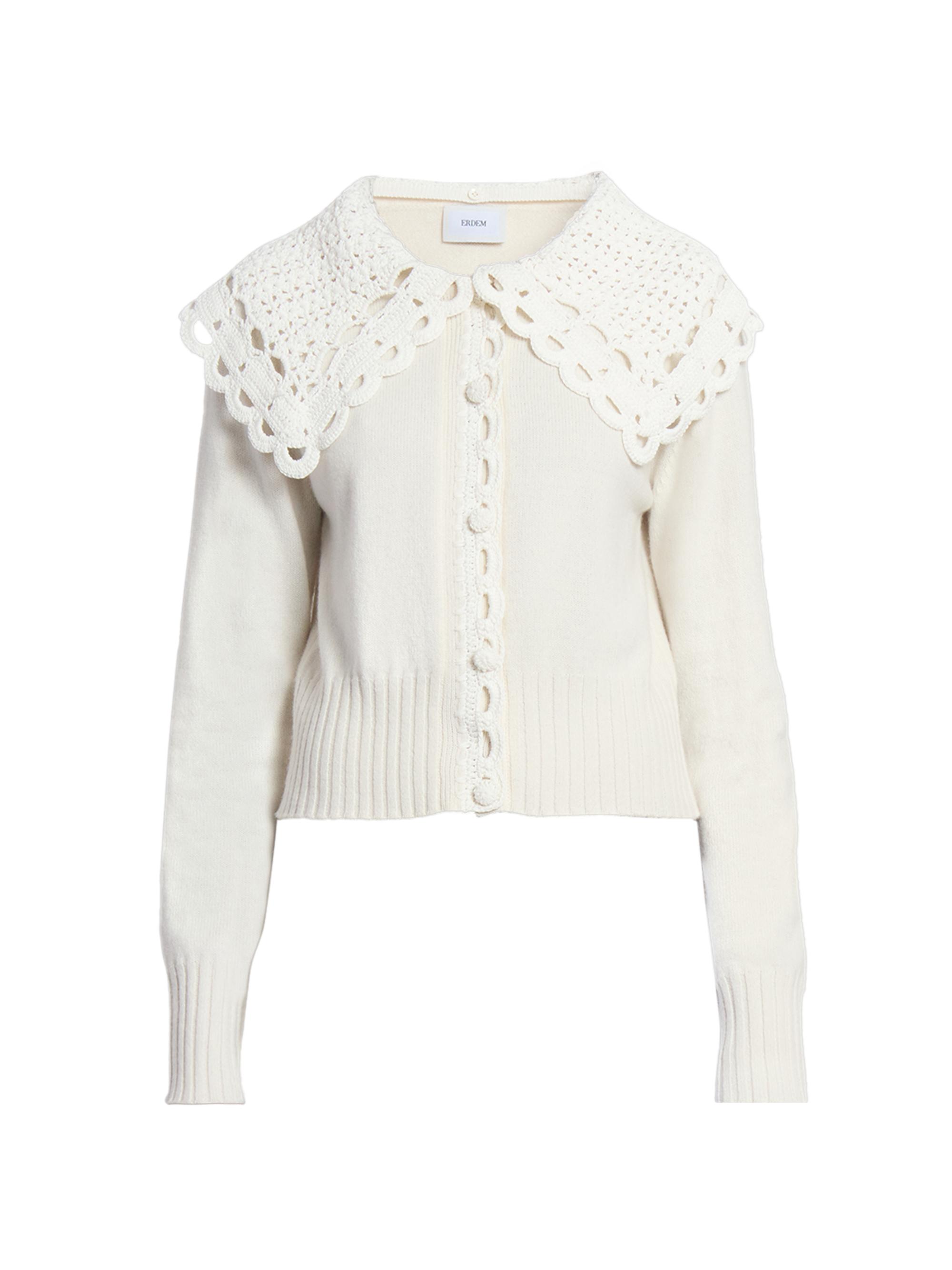 Erdem Women's Removable Crochet Collar Cardigan - Alabaster
