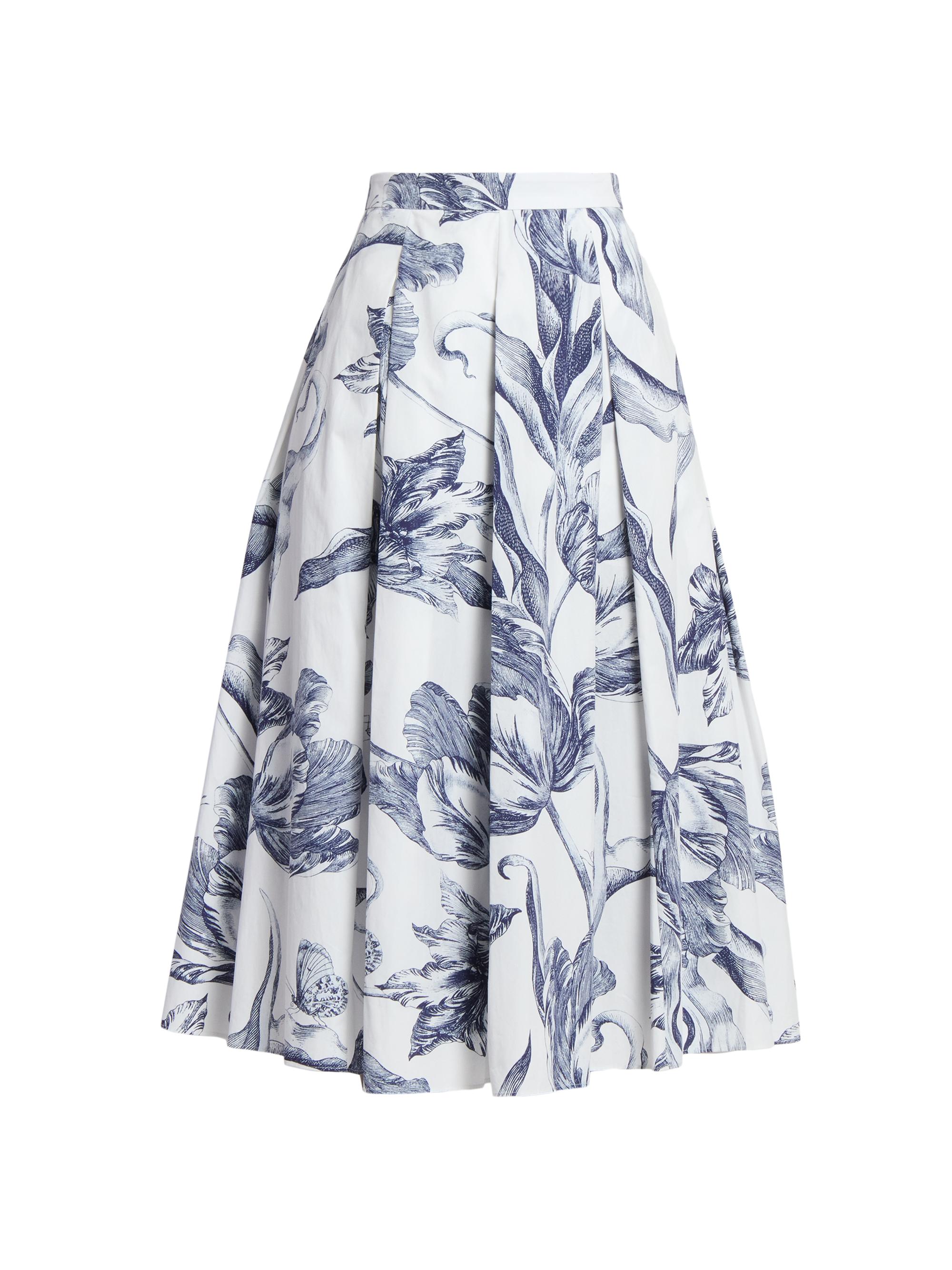 Erdem Women's Pleated Botanical Cotton Midi-Skirt - Botanical Engraving